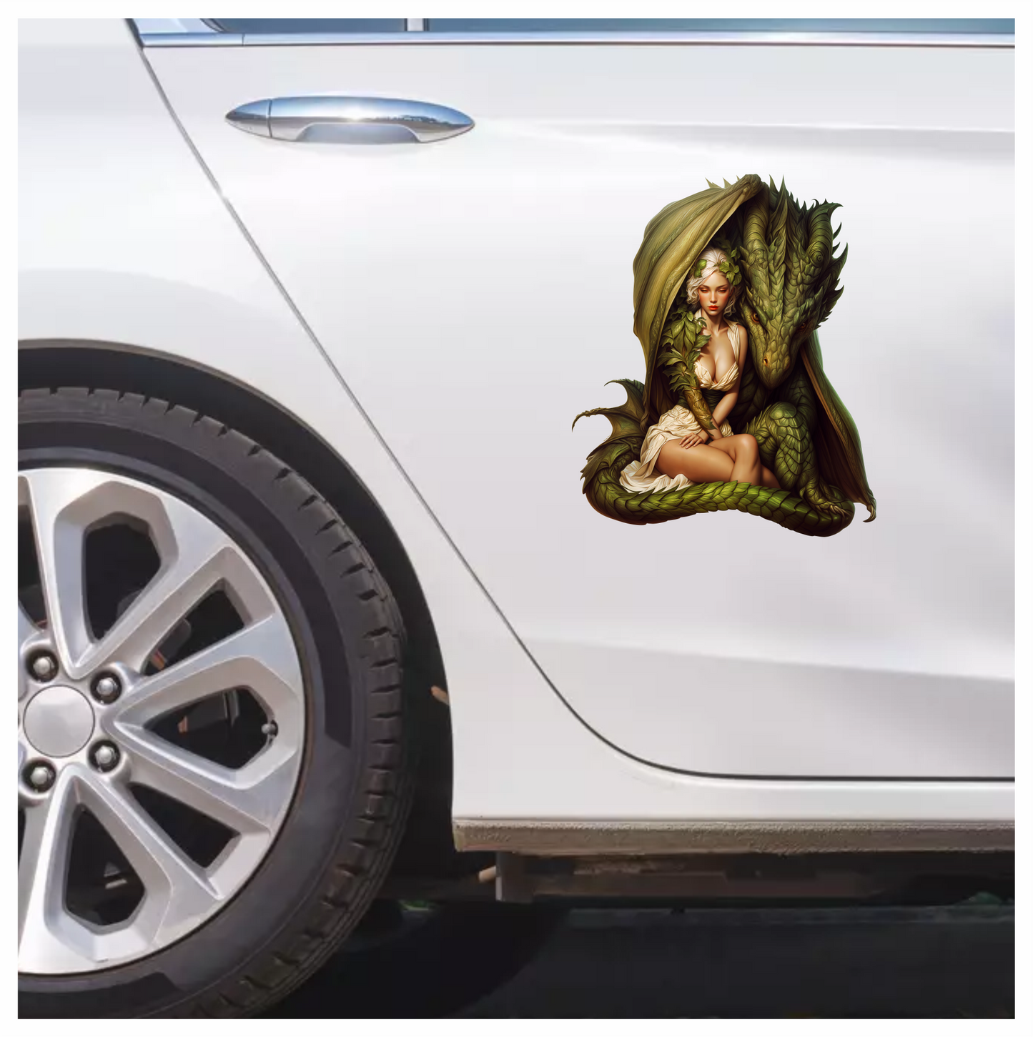 Green Dragon Woman Forest Bond Vinyl Sticker Decal