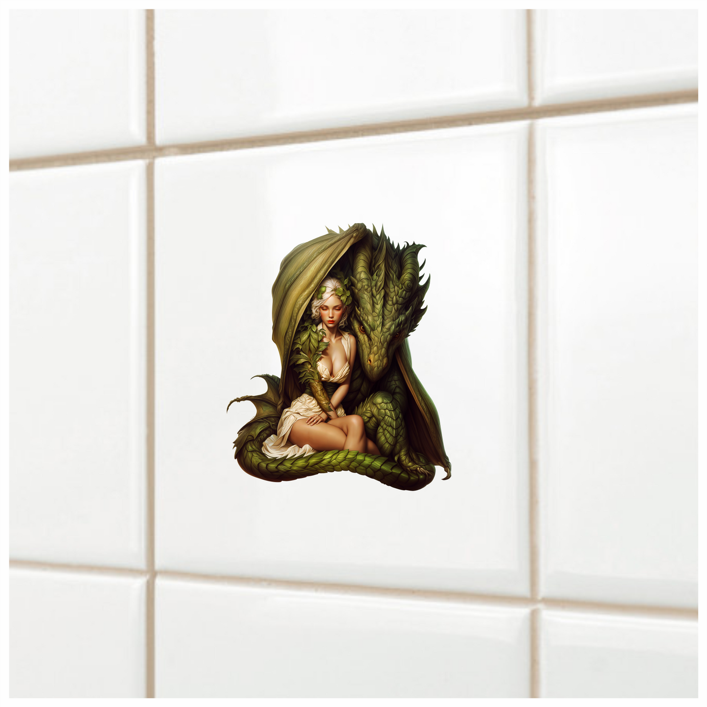 Green Dragon Woman Forest Bond Vinyl Sticker Decal