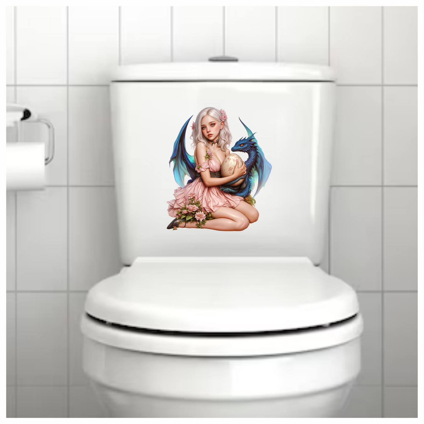 Girl Pink Dragon Egg Flowers Vinyl Sticker Decal