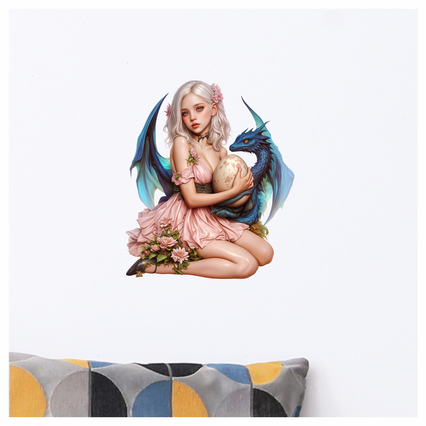 Girl Pink Dragon Egg Flowers Vinyl Sticker Decal