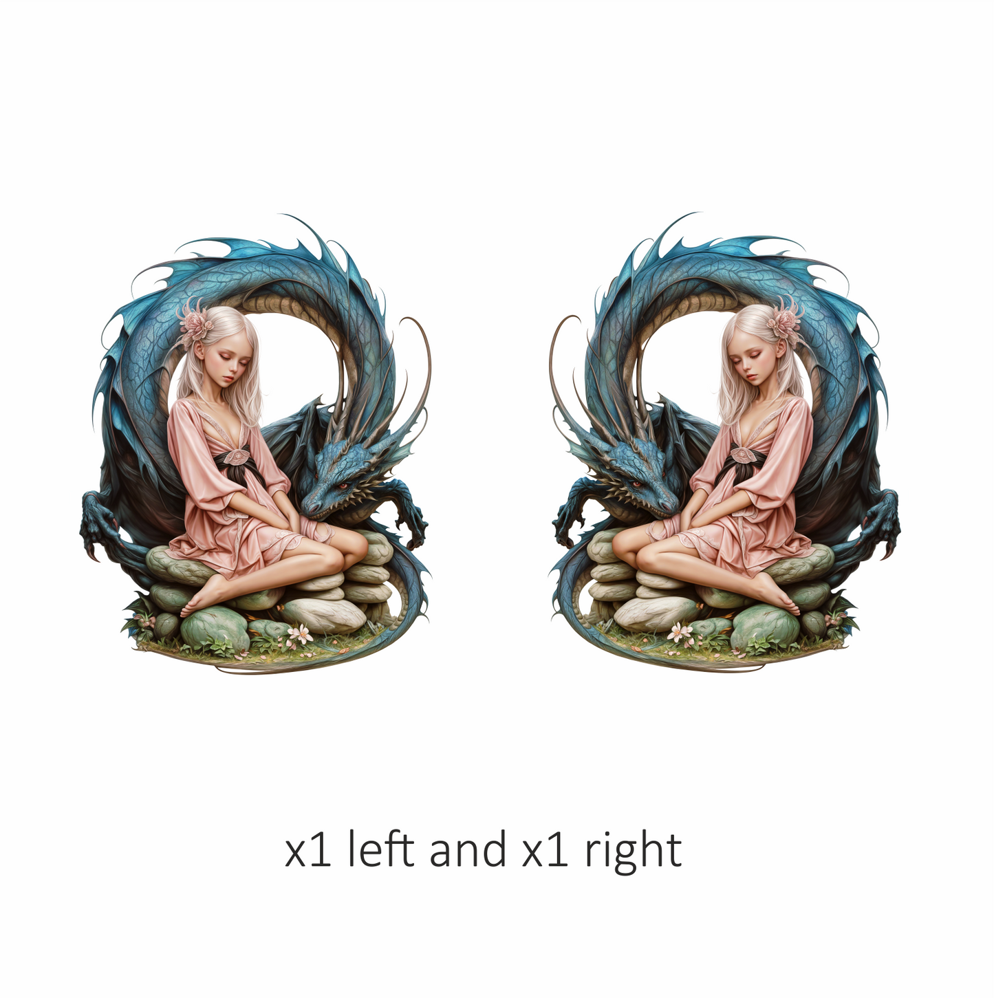 Girl Pink Dress Blue Dragon Stones Vinyl Sticker Decal