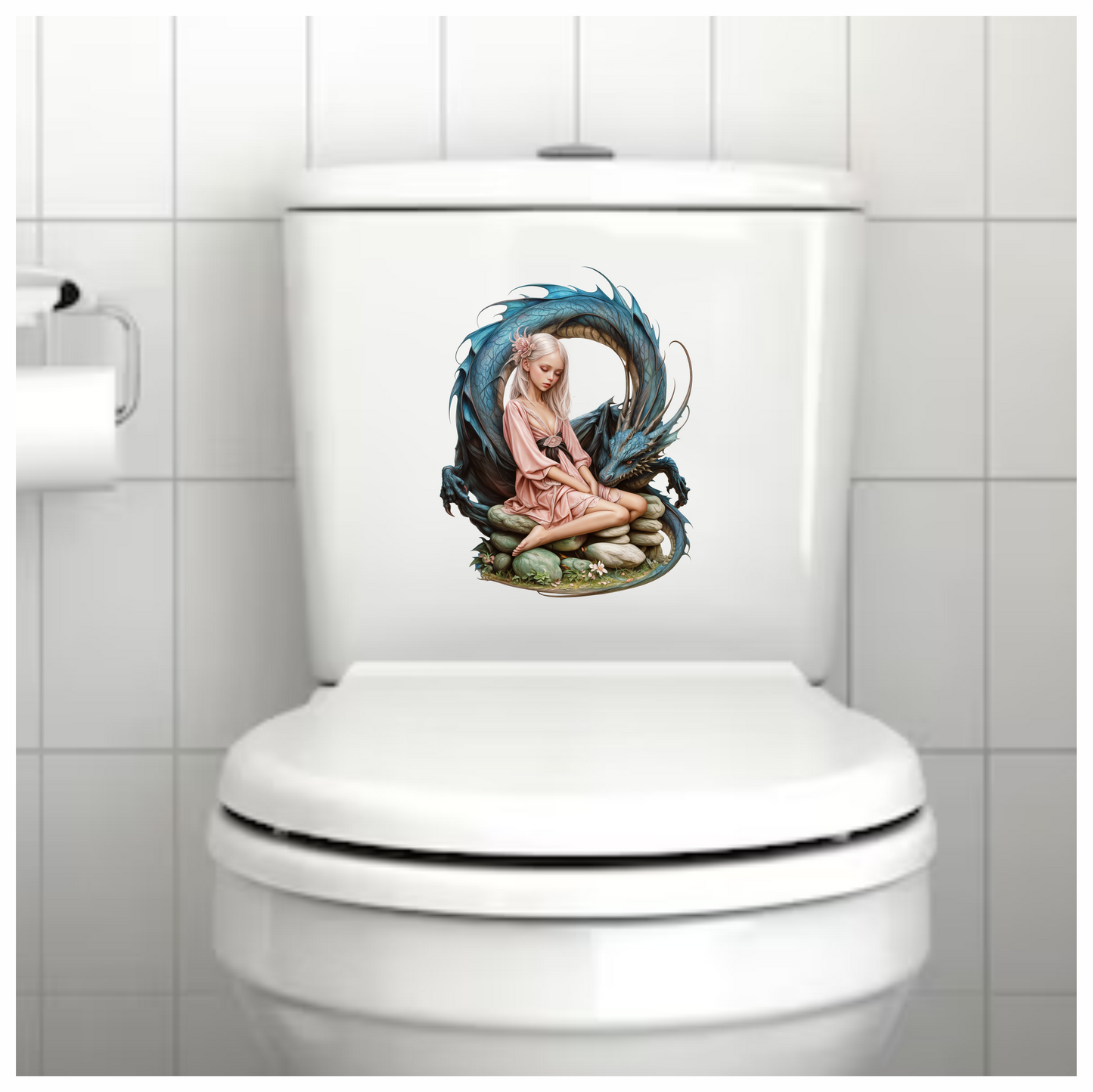 Girl Pink Dress Blue Dragon Stones Vinyl Sticker Decal