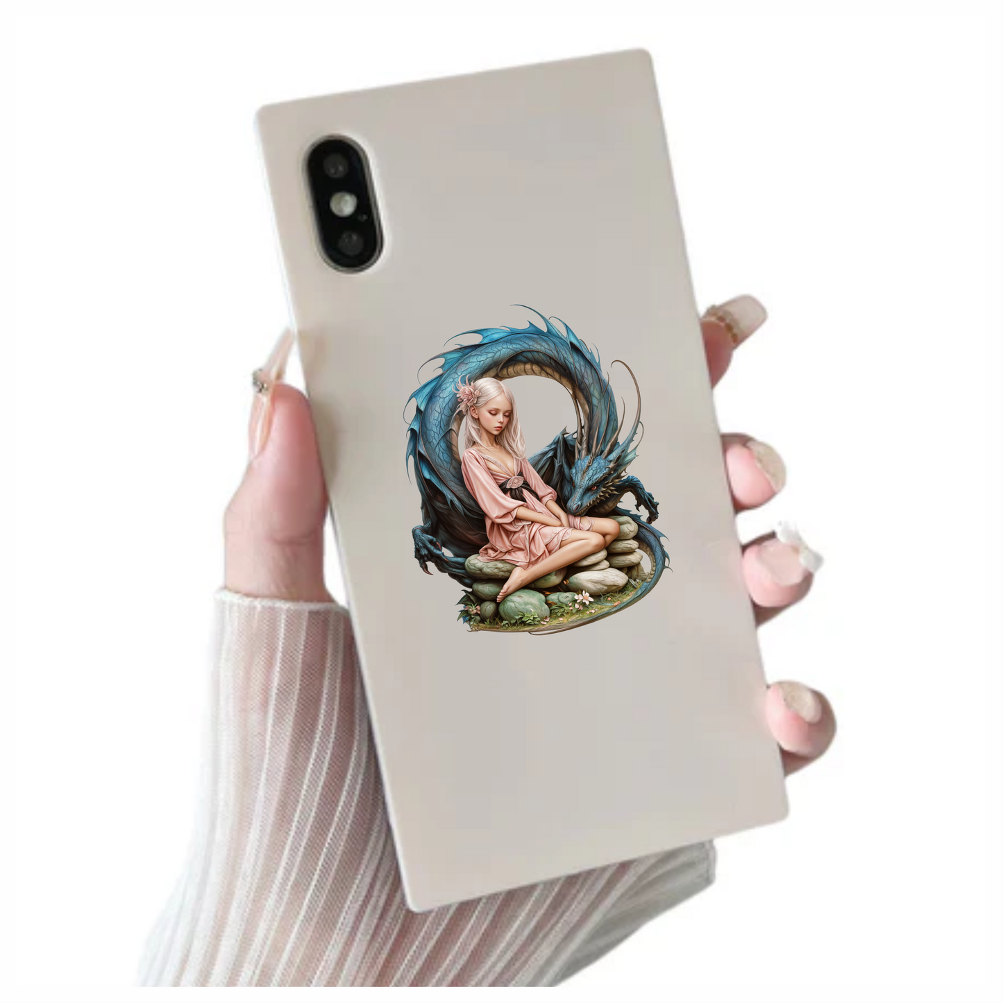 Girl Pink Dress Blue Dragon Stones Vinyl Sticker Decal