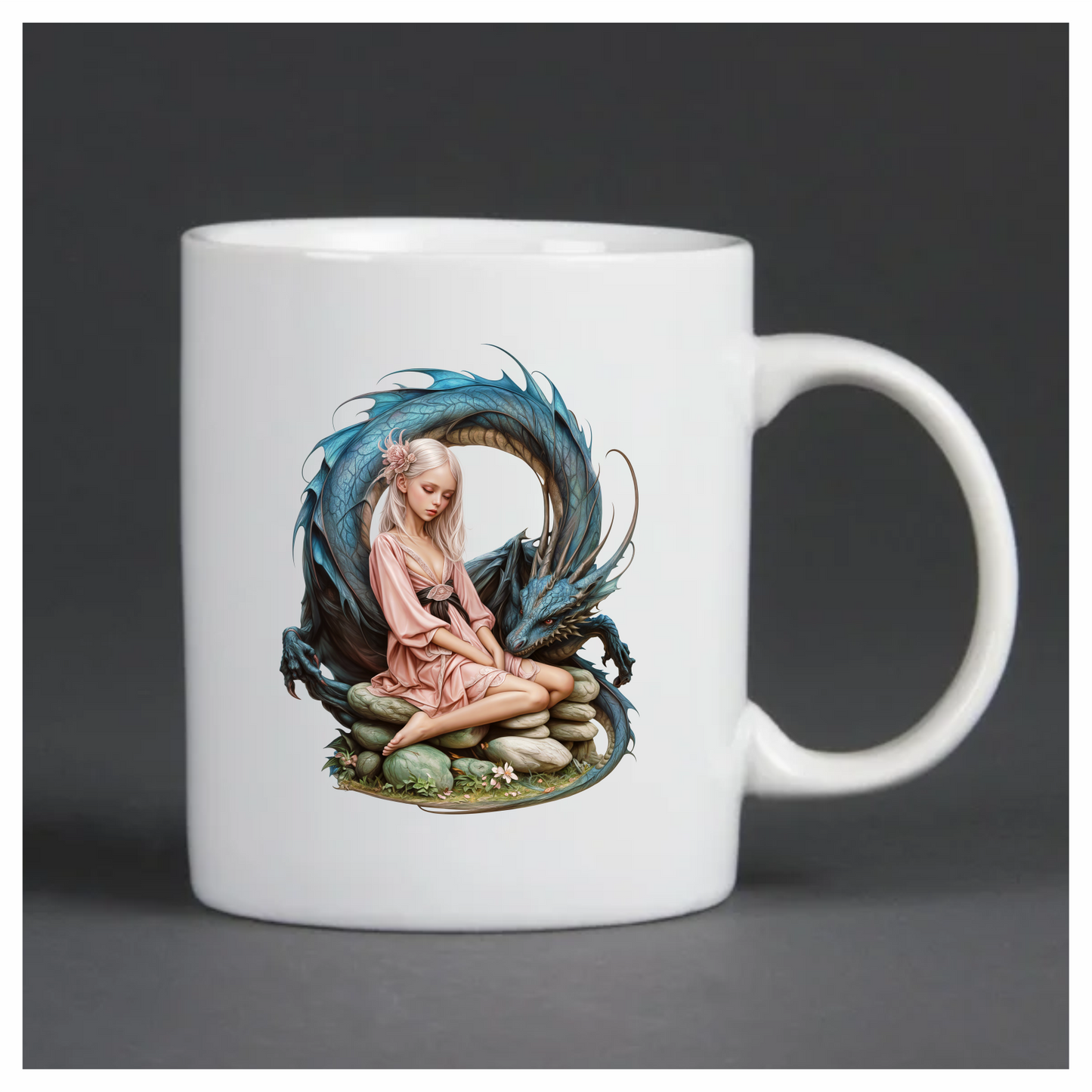 Girl Pink Dress Blue Dragon Stones Vinyl Sticker Decal