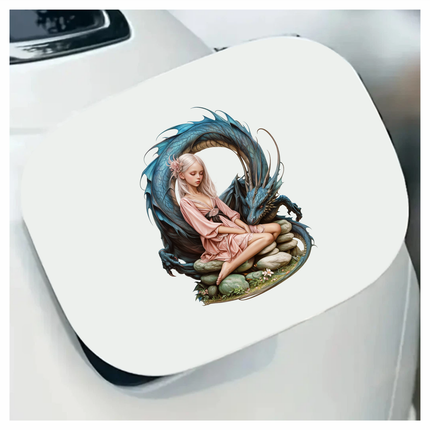 Girl Pink Dress Blue Dragon Stones Vinyl Sticker Decal