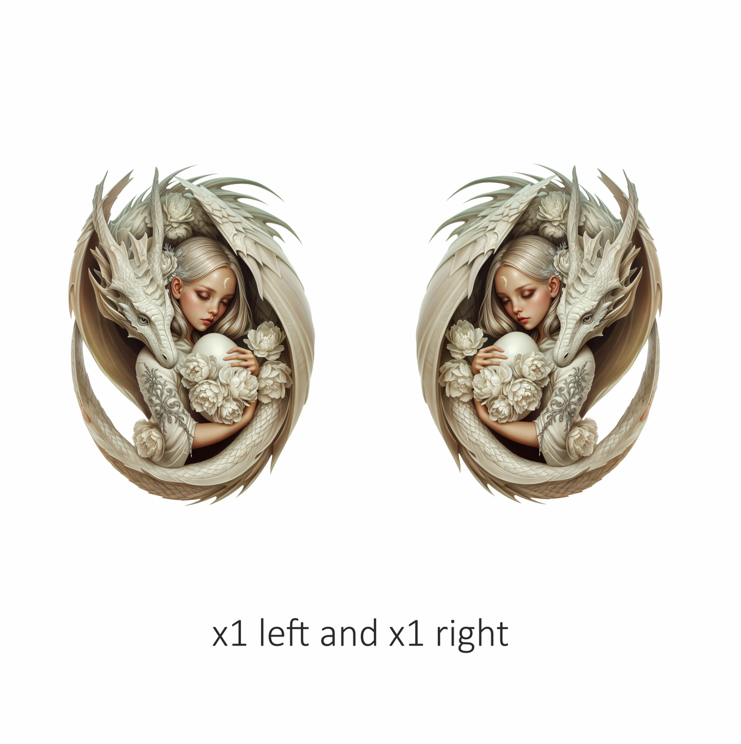 Dragon White Girl Egg Flowers Vinyl Sticker Decal