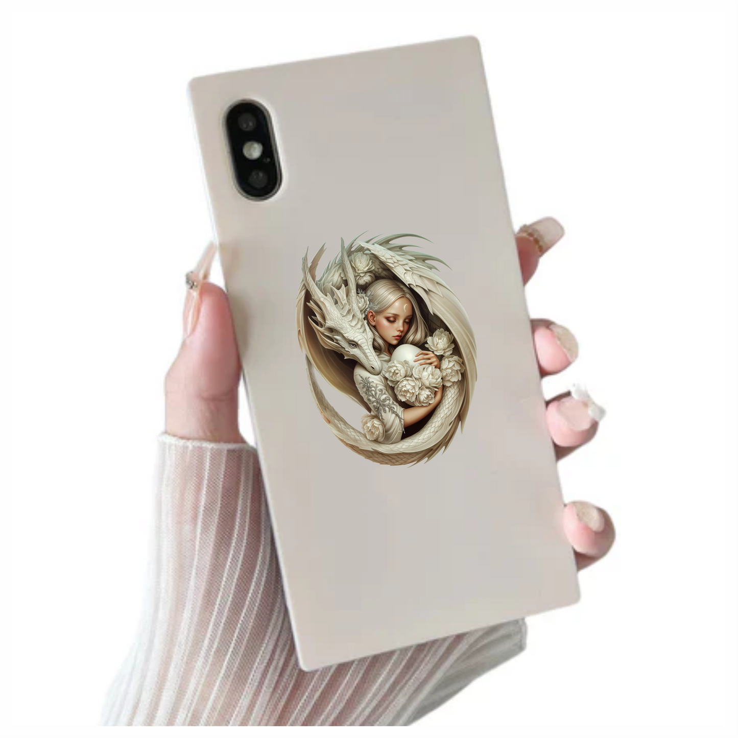Dragon White Girl Egg Flowers Vinyl Sticker Decal