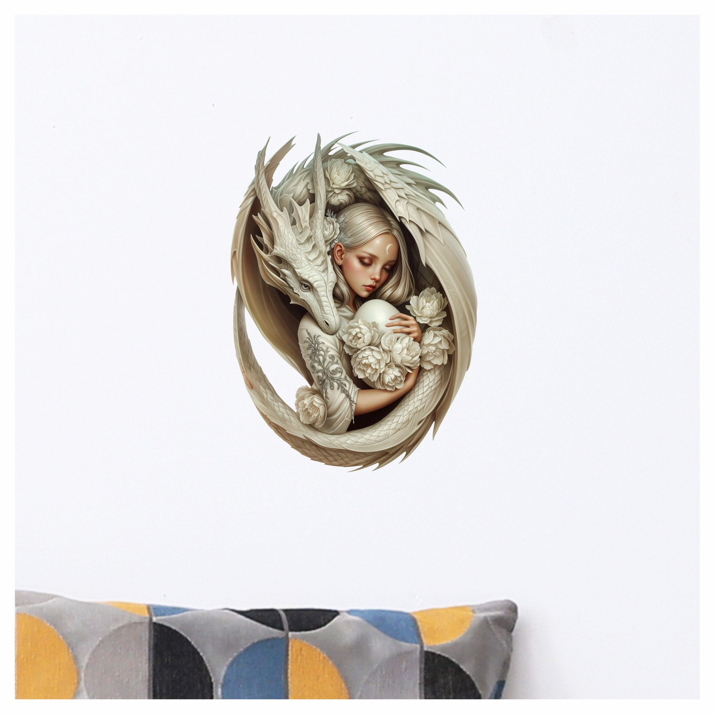 Dragon White Girl Egg Flowers Vinyl Sticker Decal