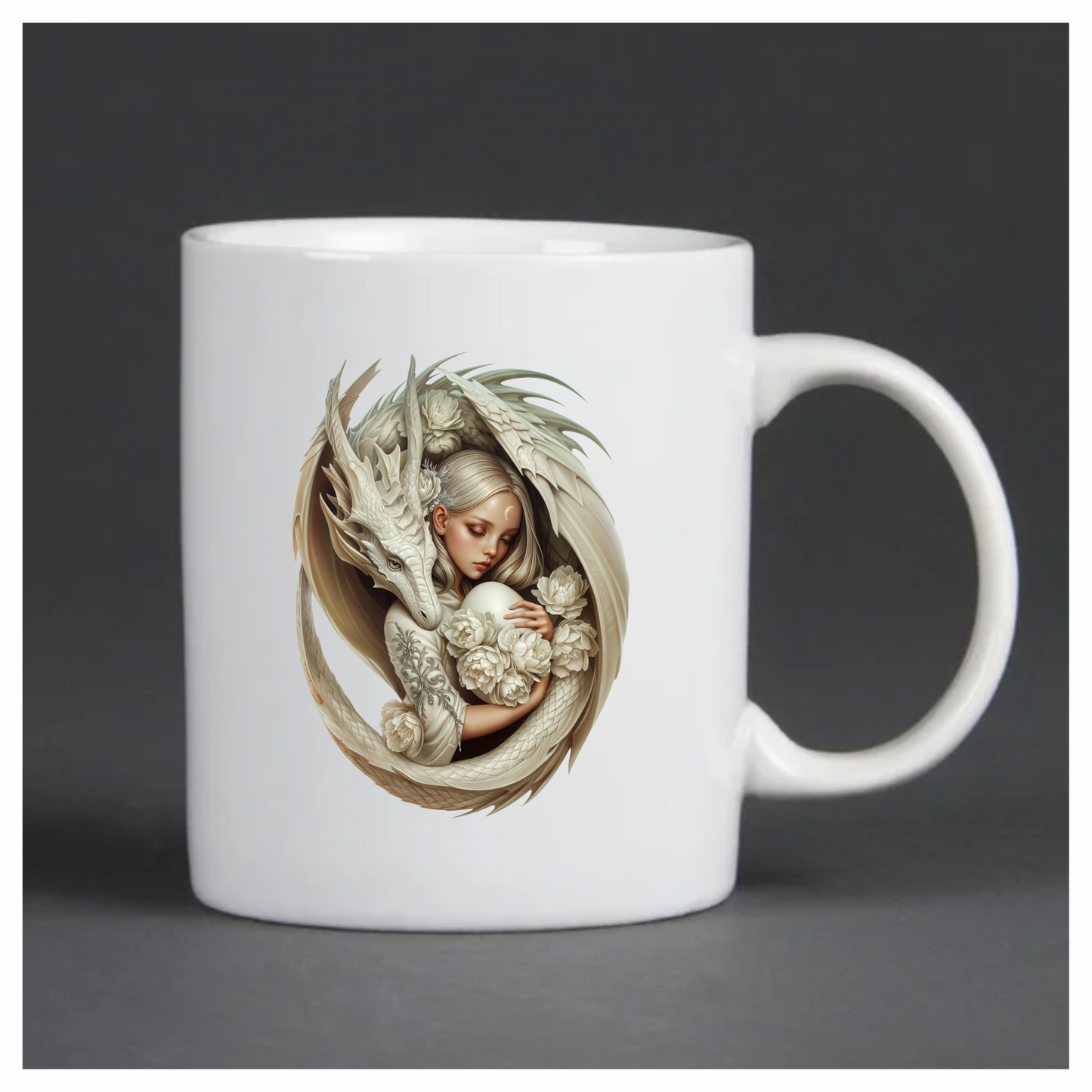 Dragon White Girl Egg Flowers Vinyl Sticker Decal