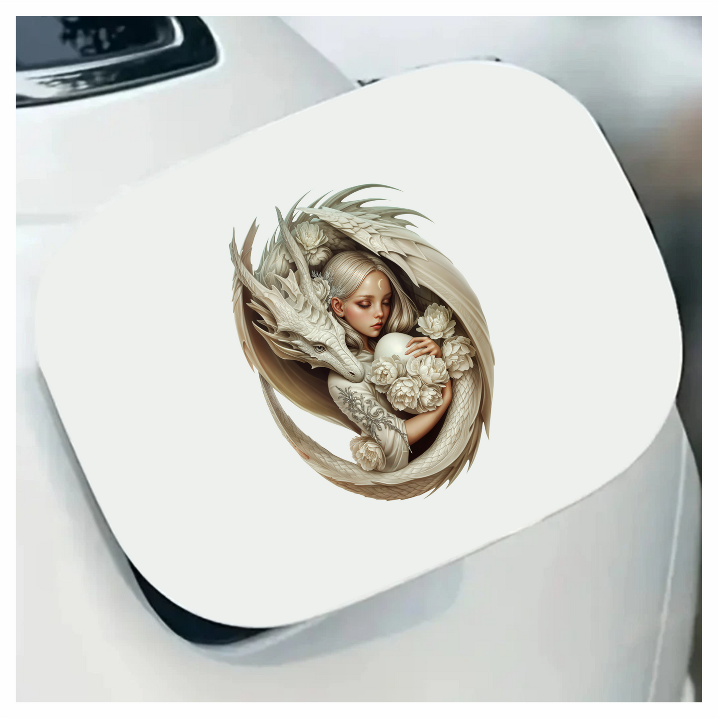 Dragon White Girl Egg Flowers Vinyl Sticker Decal
