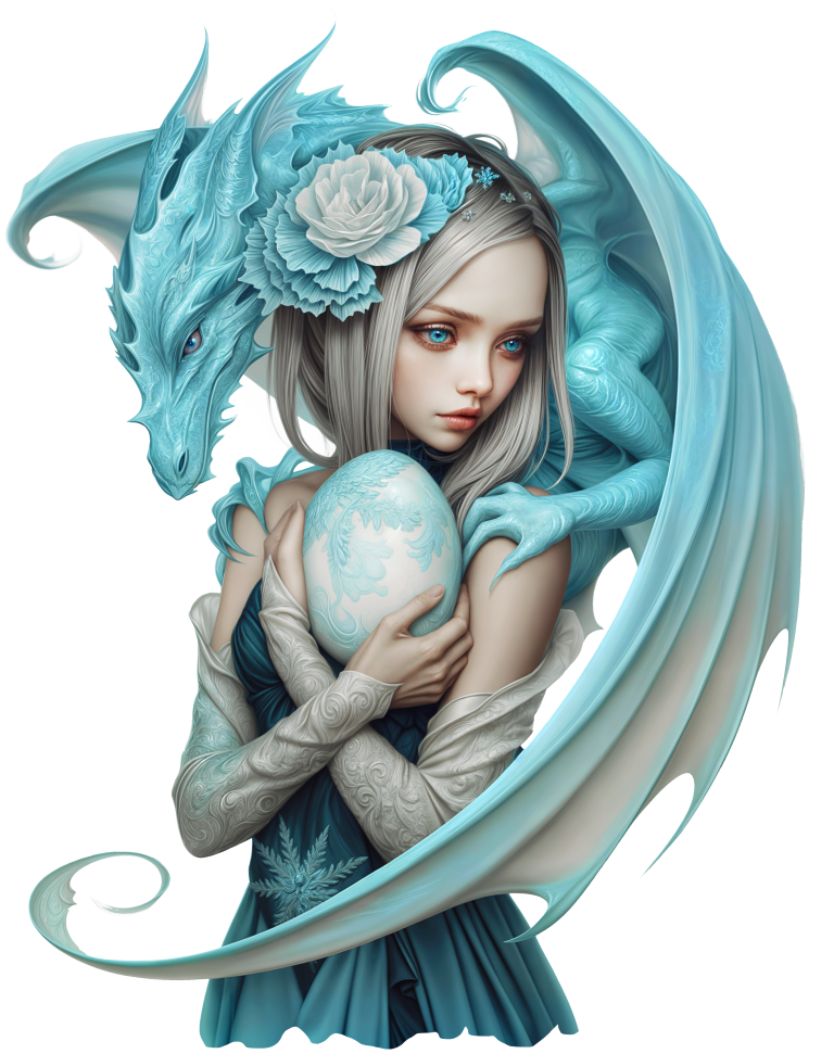 Blue Dragon Girl Holding Egg Vinyl Sticker Decal