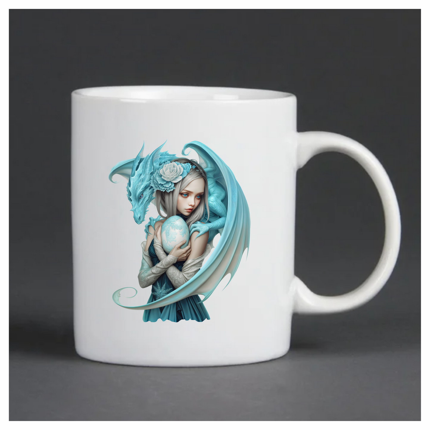 Blue Dragon Girl Holding Egg Vinyl Sticker Decal