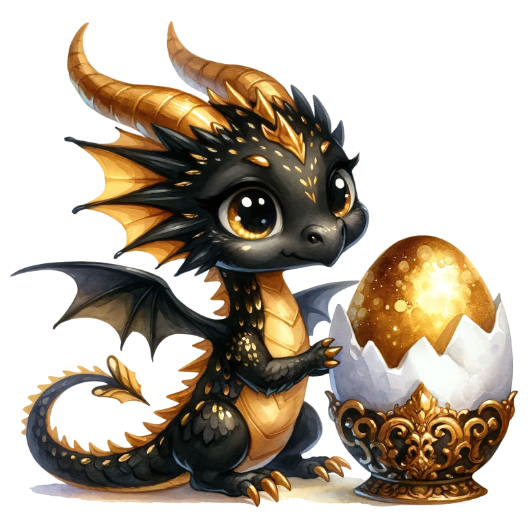 Black Baby Dragon Golden Egg Vinyl Sticker Decal