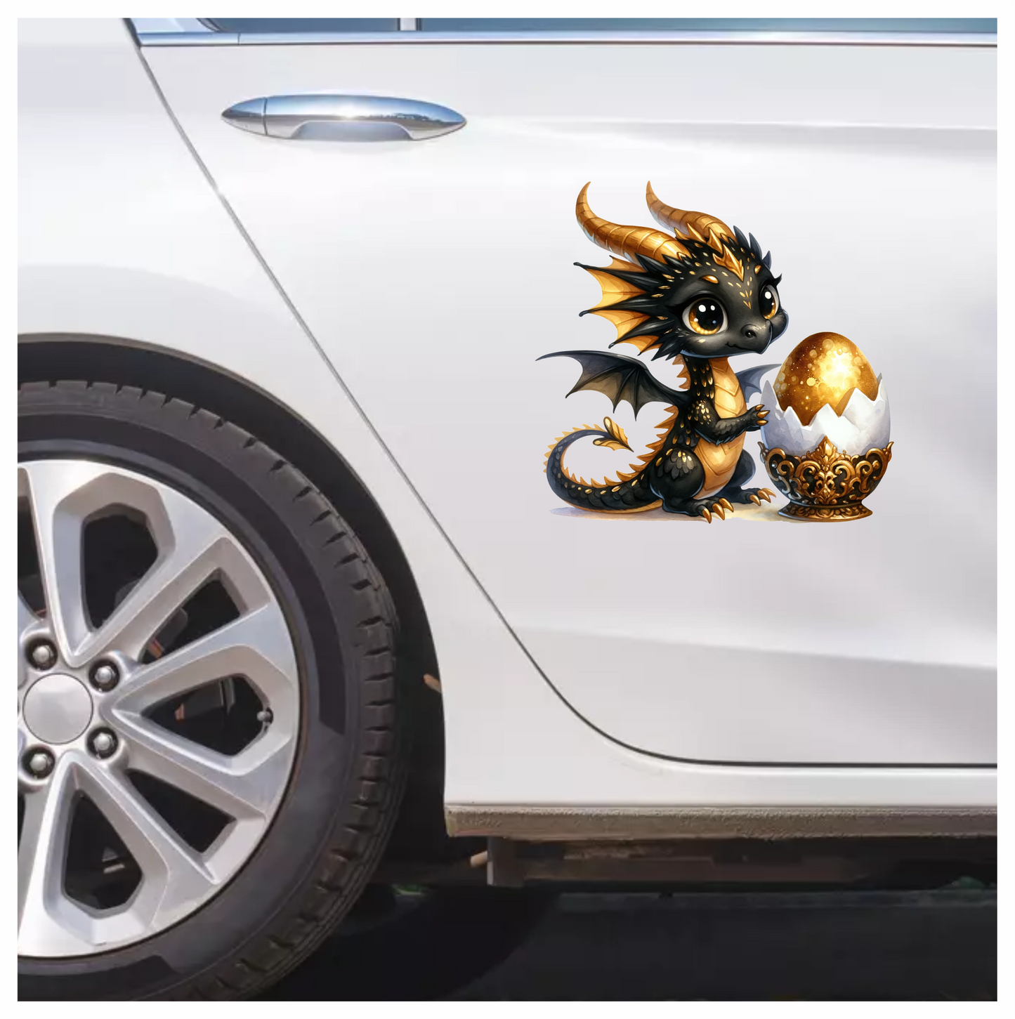 Black Baby Dragon Golden Egg Vinyl Sticker Decal