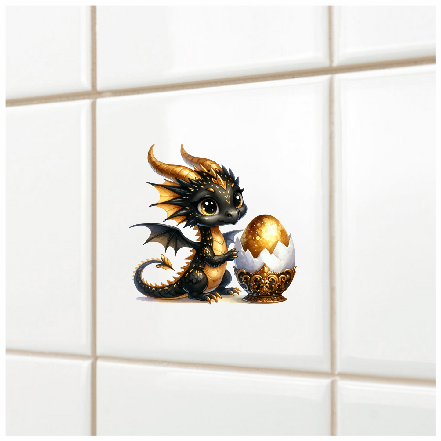 Black Baby Dragon Golden Egg Vinyl Sticker Decal