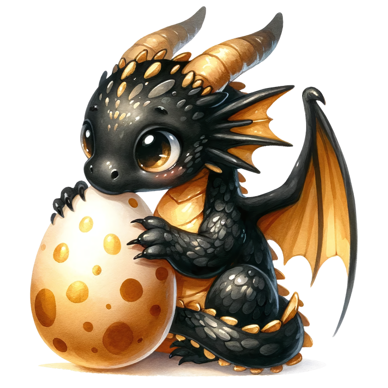 Black Baby Dragon Holding Egg Vinyl Sticker Decal