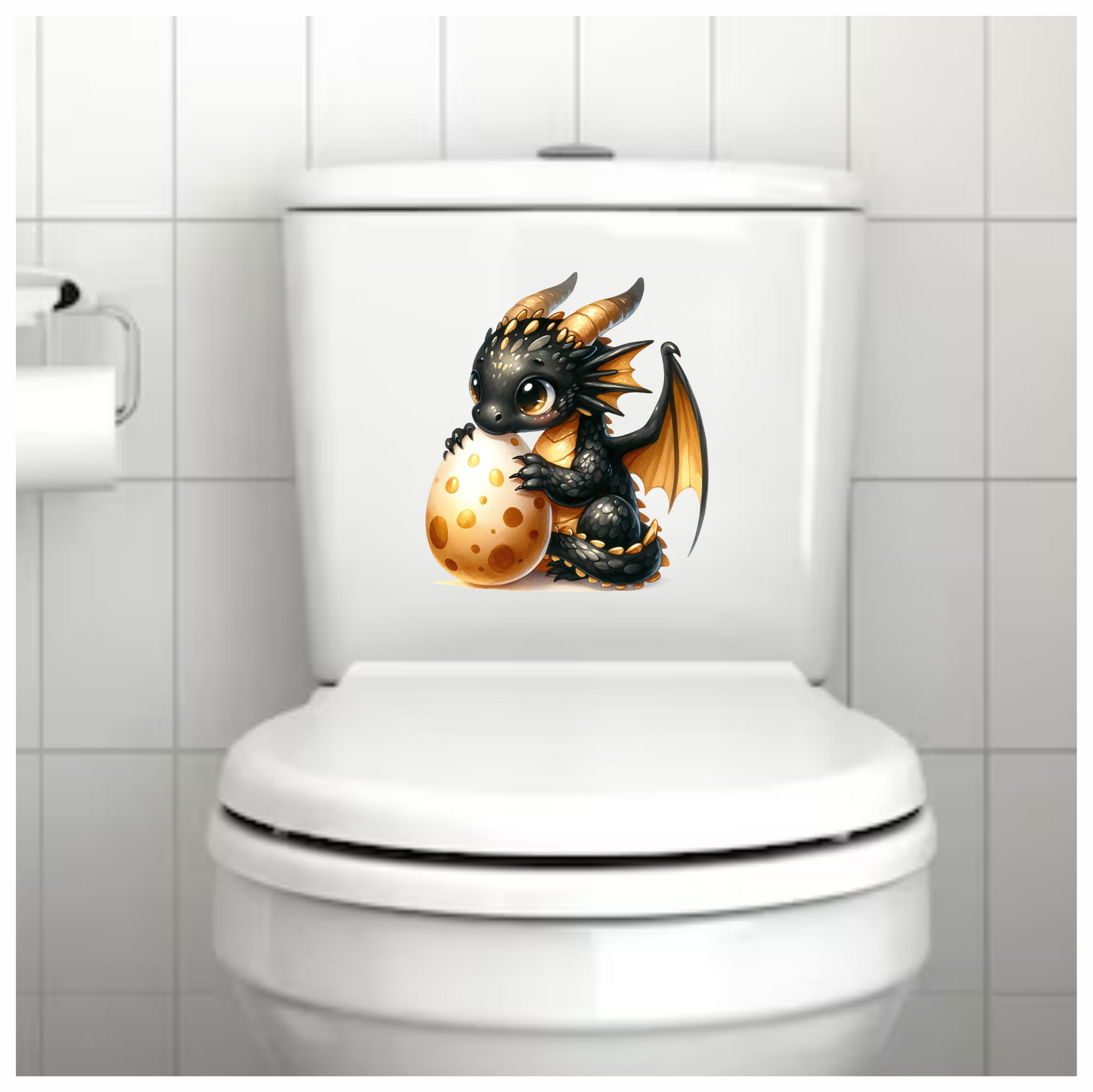 Black Baby Dragon Holding Egg Vinyl Sticker Decal