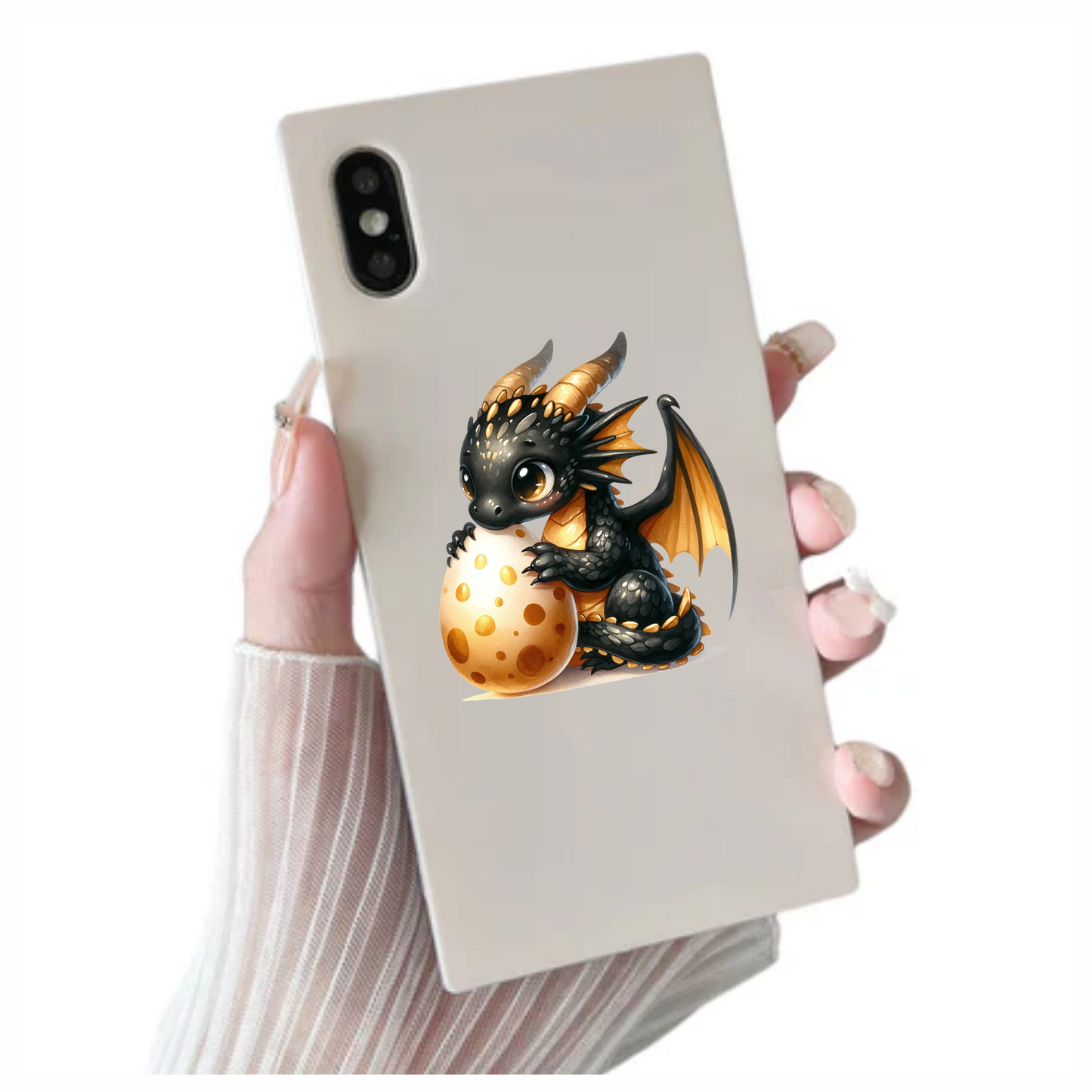 Black Baby Dragon Holding Egg Vinyl Sticker Decal
