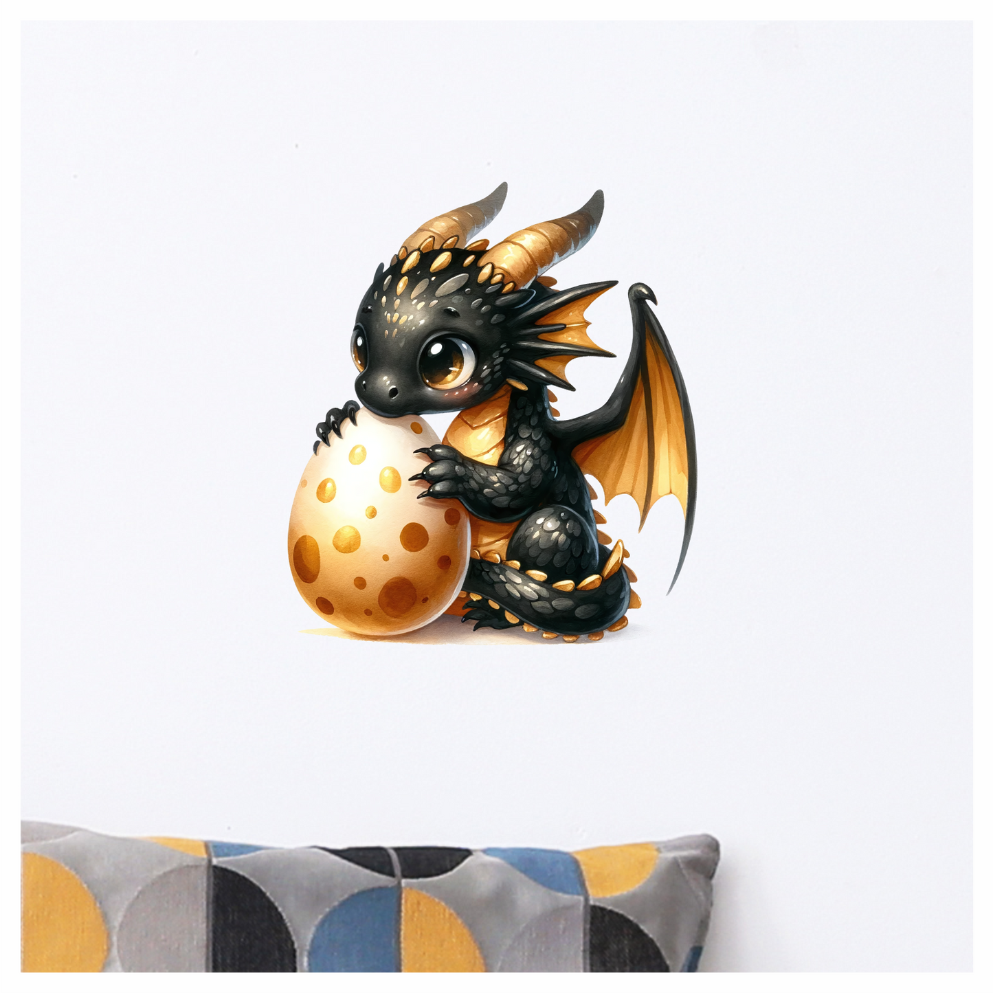 Black Baby Dragon Holding Egg Vinyl Sticker Decal