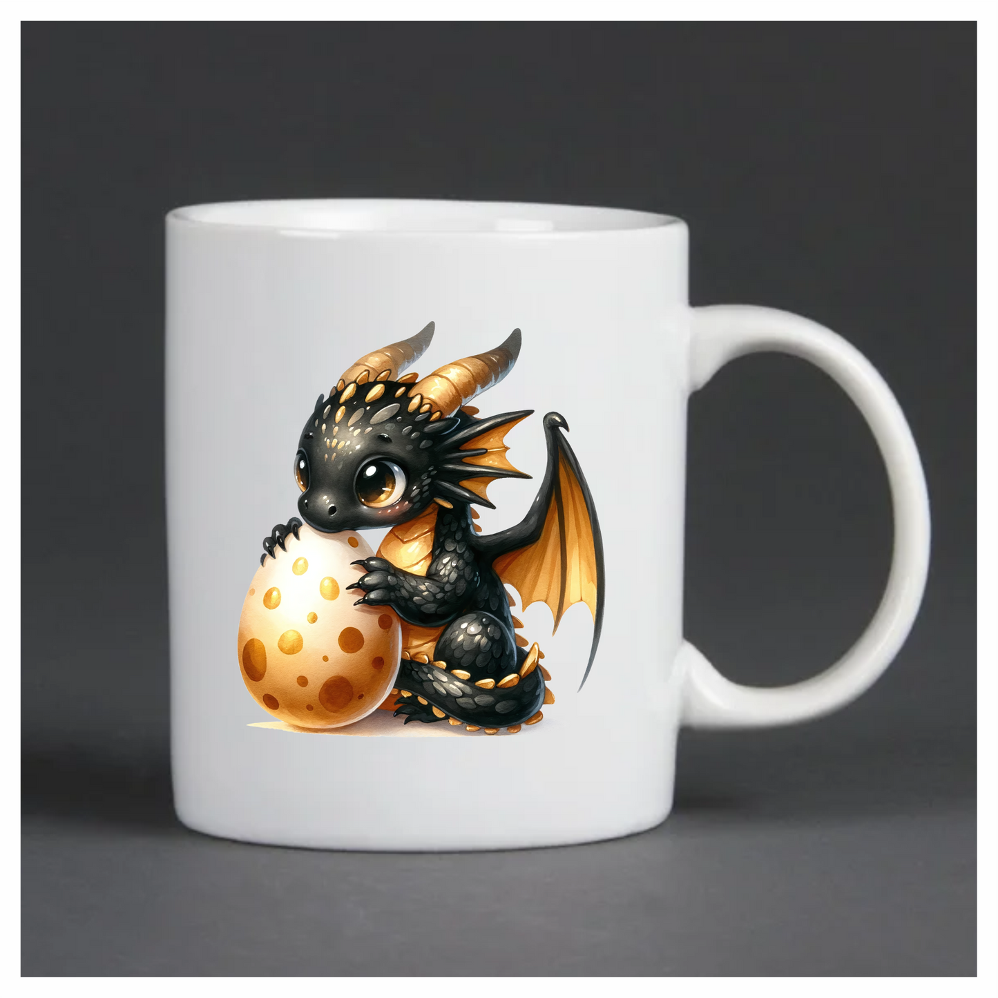 Black Baby Dragon Holding Egg Vinyl Sticker Decal