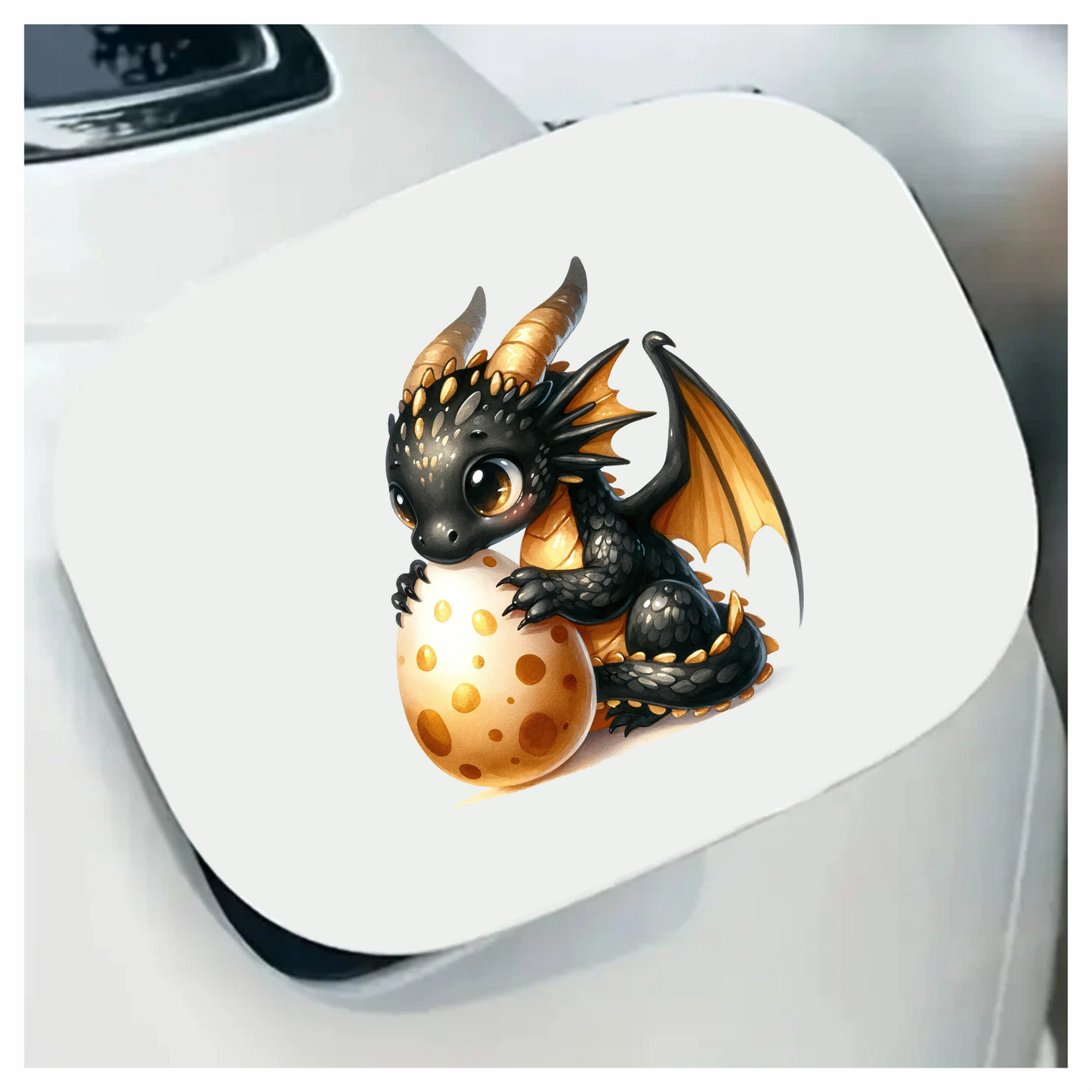 Black Baby Dragon Holding Egg Vinyl Sticker Decal