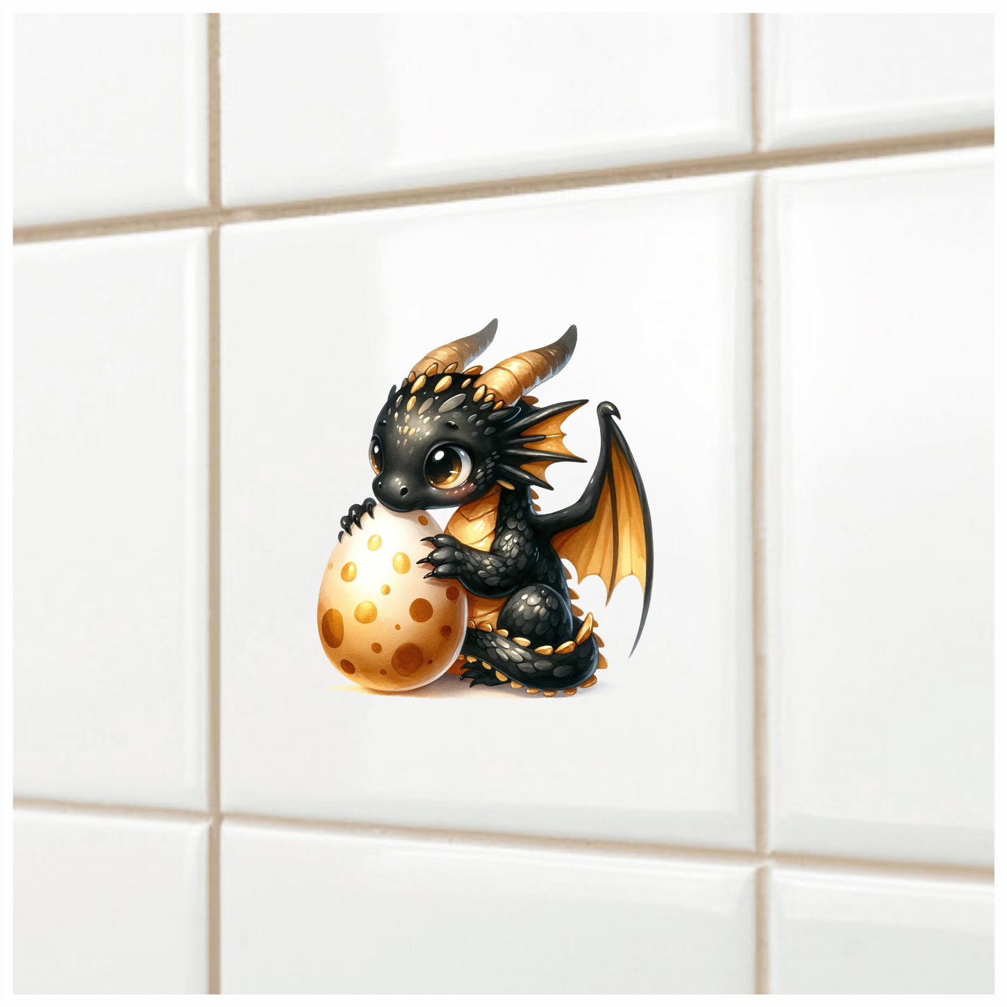 Black Baby Dragon Holding Egg Vinyl Sticker Decal