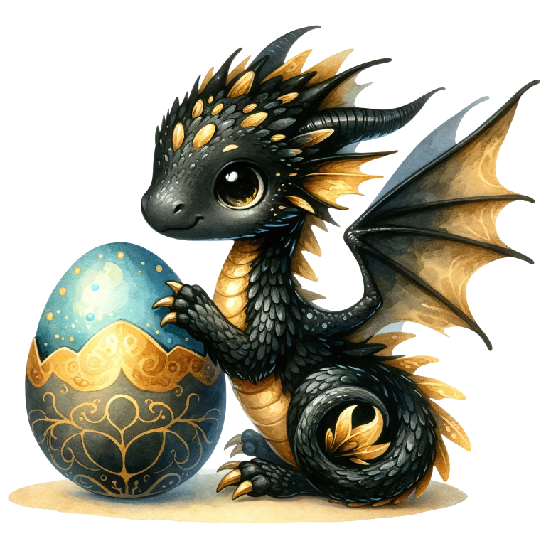 Black Baby Dragon Beside Blue Egg Vinyl Sticker Decal