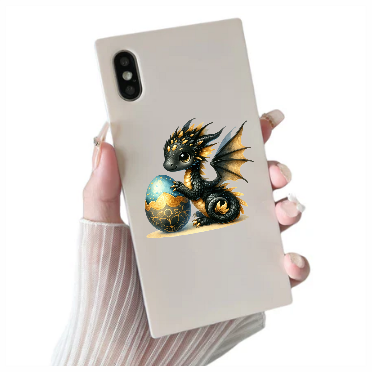 Black Baby Dragon Beside Blue Egg Vinyl Sticker Decal