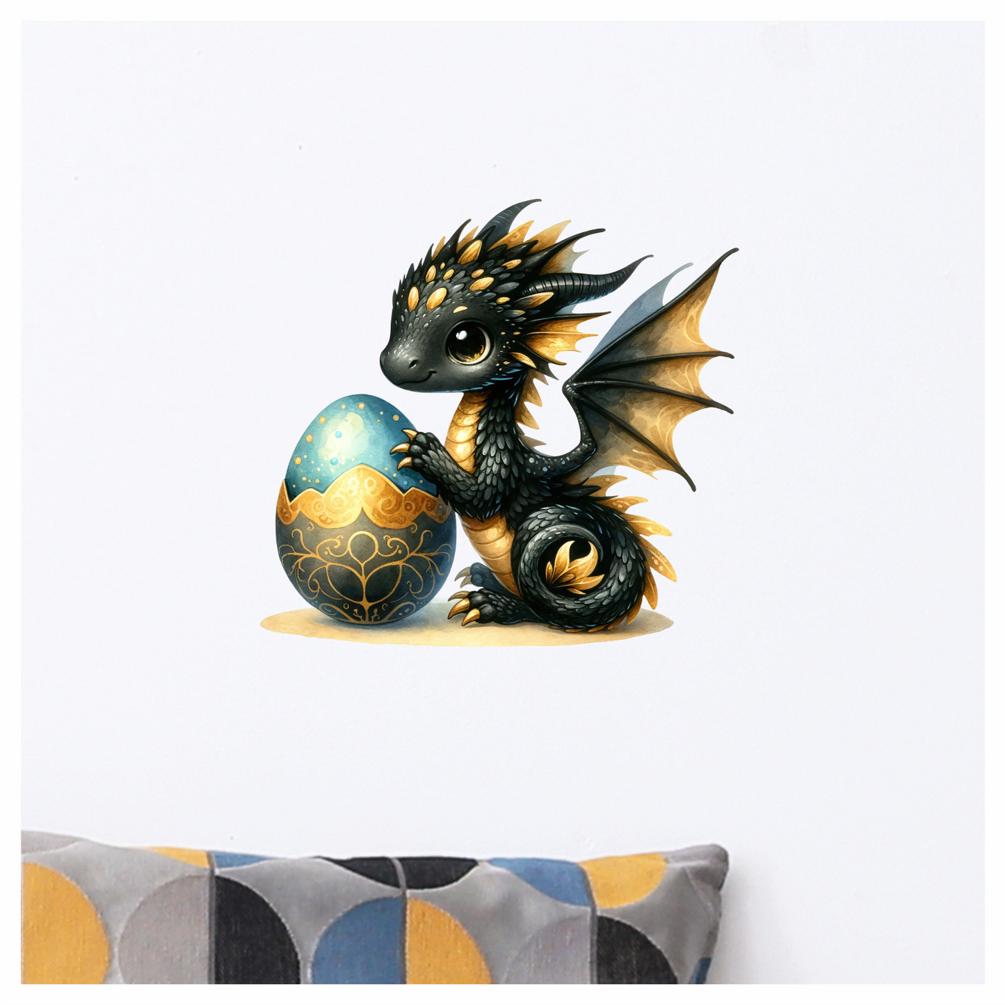 Black Baby Dragon Beside Blue Egg Vinyl Sticker Decal