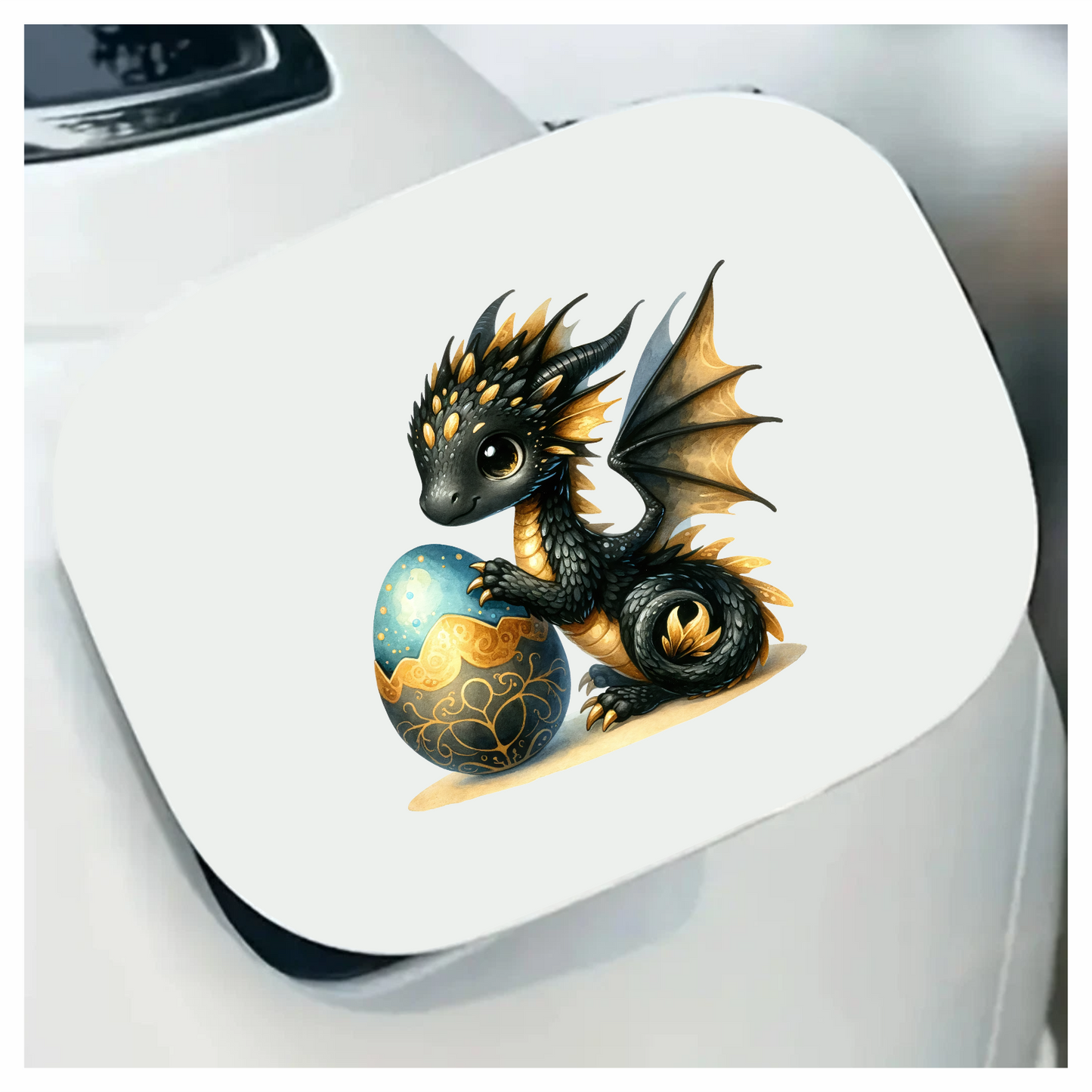 Black Baby Dragon Beside Blue Egg Vinyl Sticker Decal