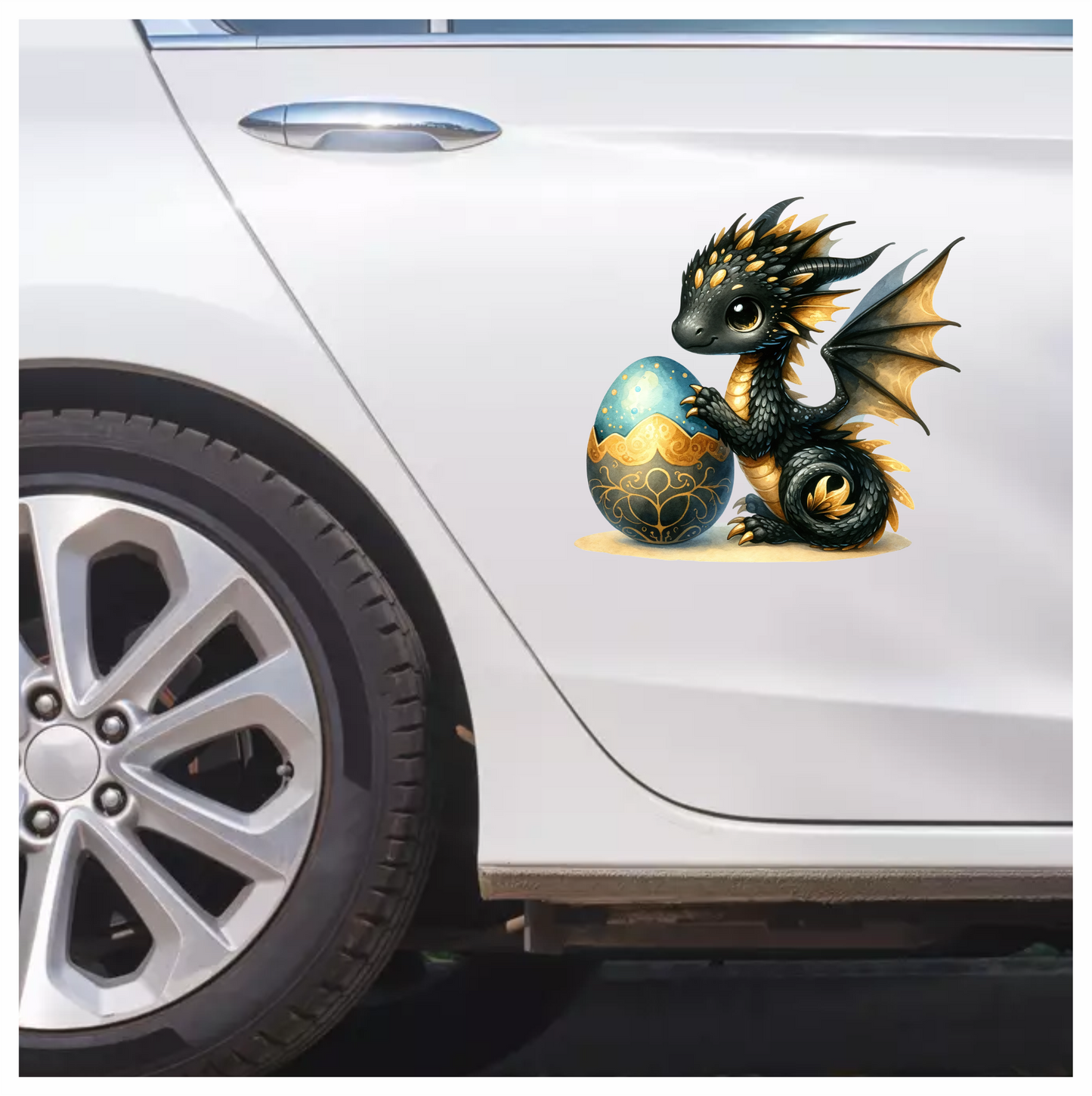 Black Baby Dragon Beside Blue Egg Vinyl Sticker Decal
