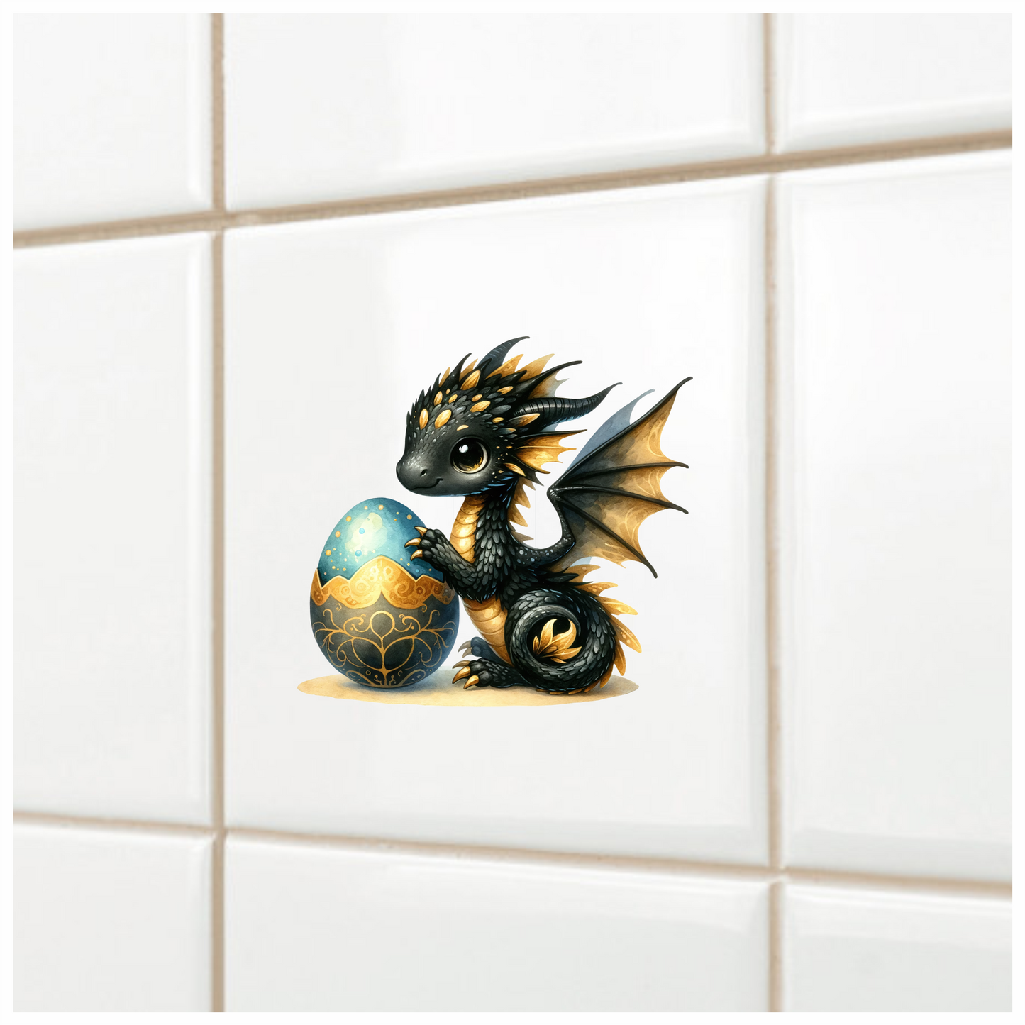 Black Baby Dragon Beside Blue Egg Vinyl Sticker Decal