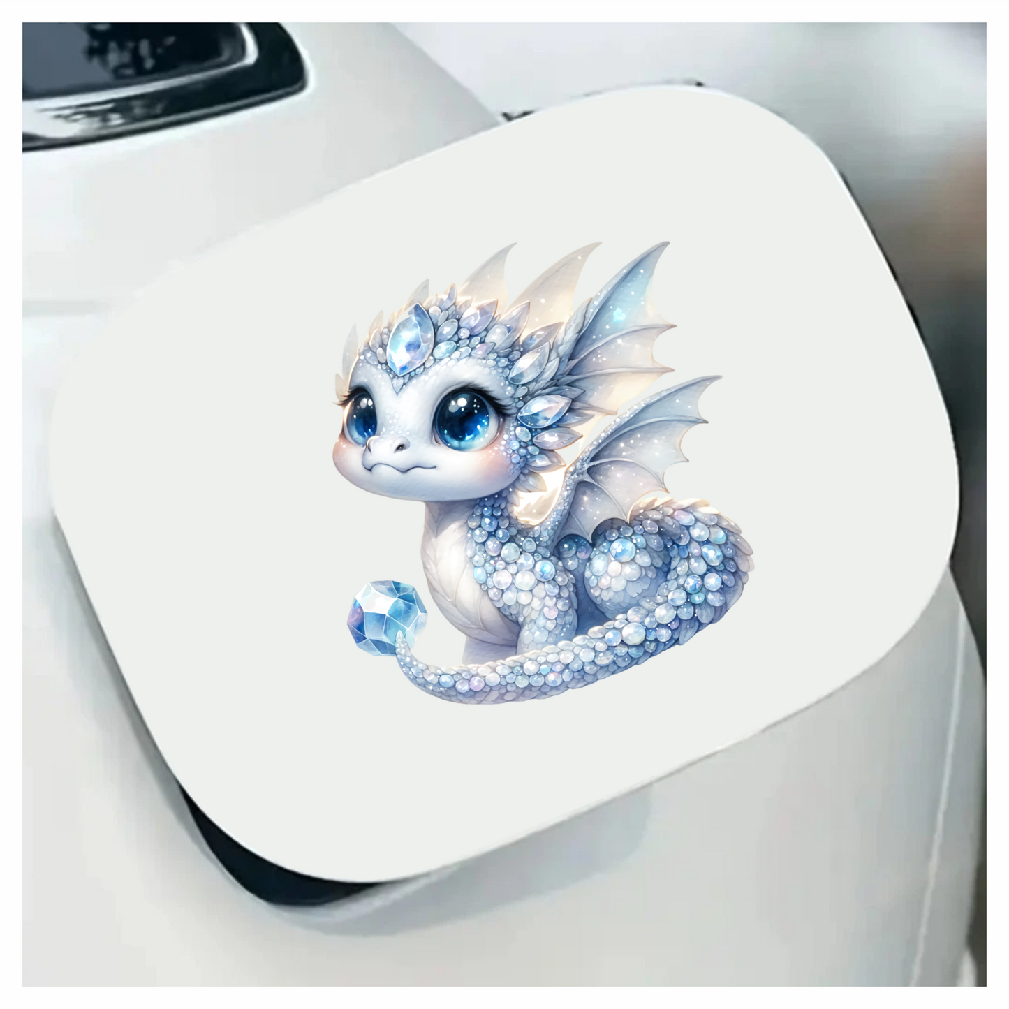 White Baby Dragon Holding Crystal Vinyl Sticker Decal