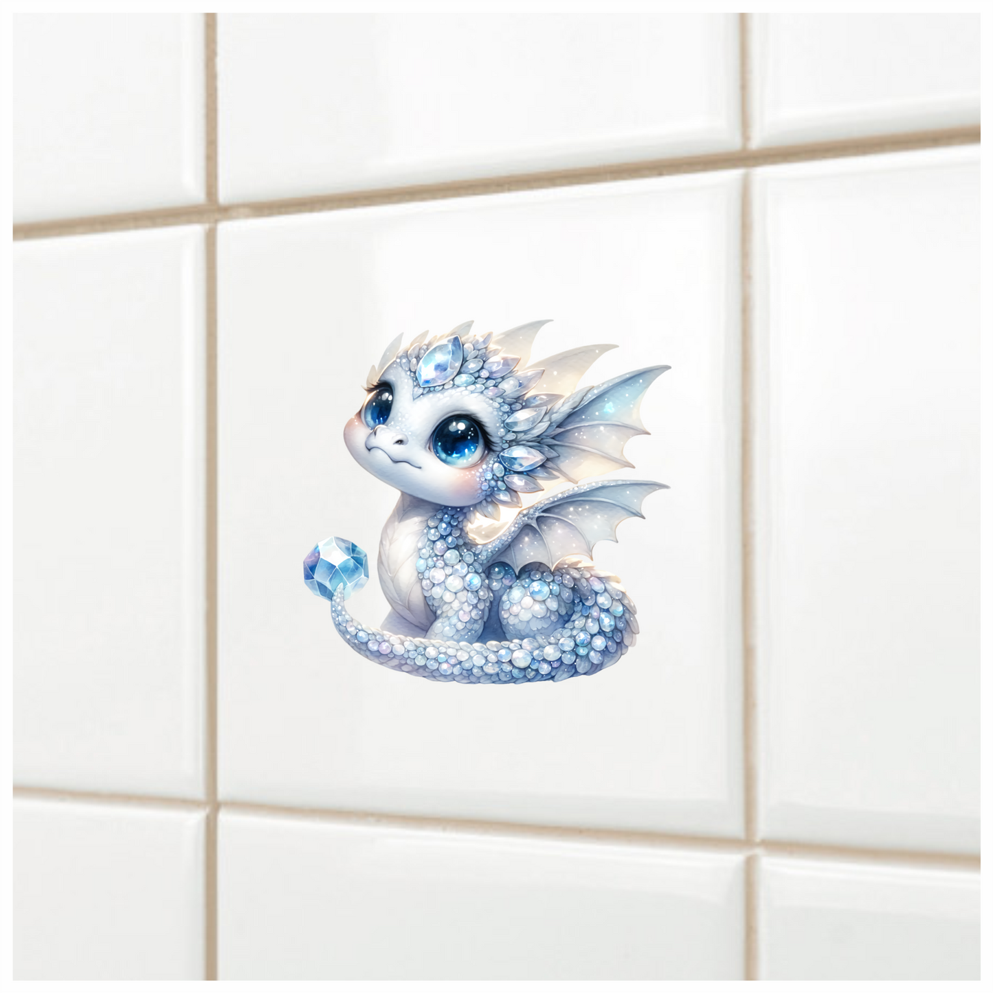 White Baby Dragon Holding Crystal Vinyl Sticker Decal
