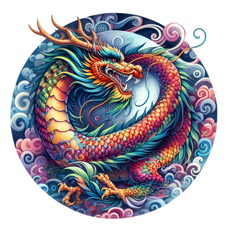 Dragon Rainbow Circle Clouds Fierce Vinyl Sticker Decal