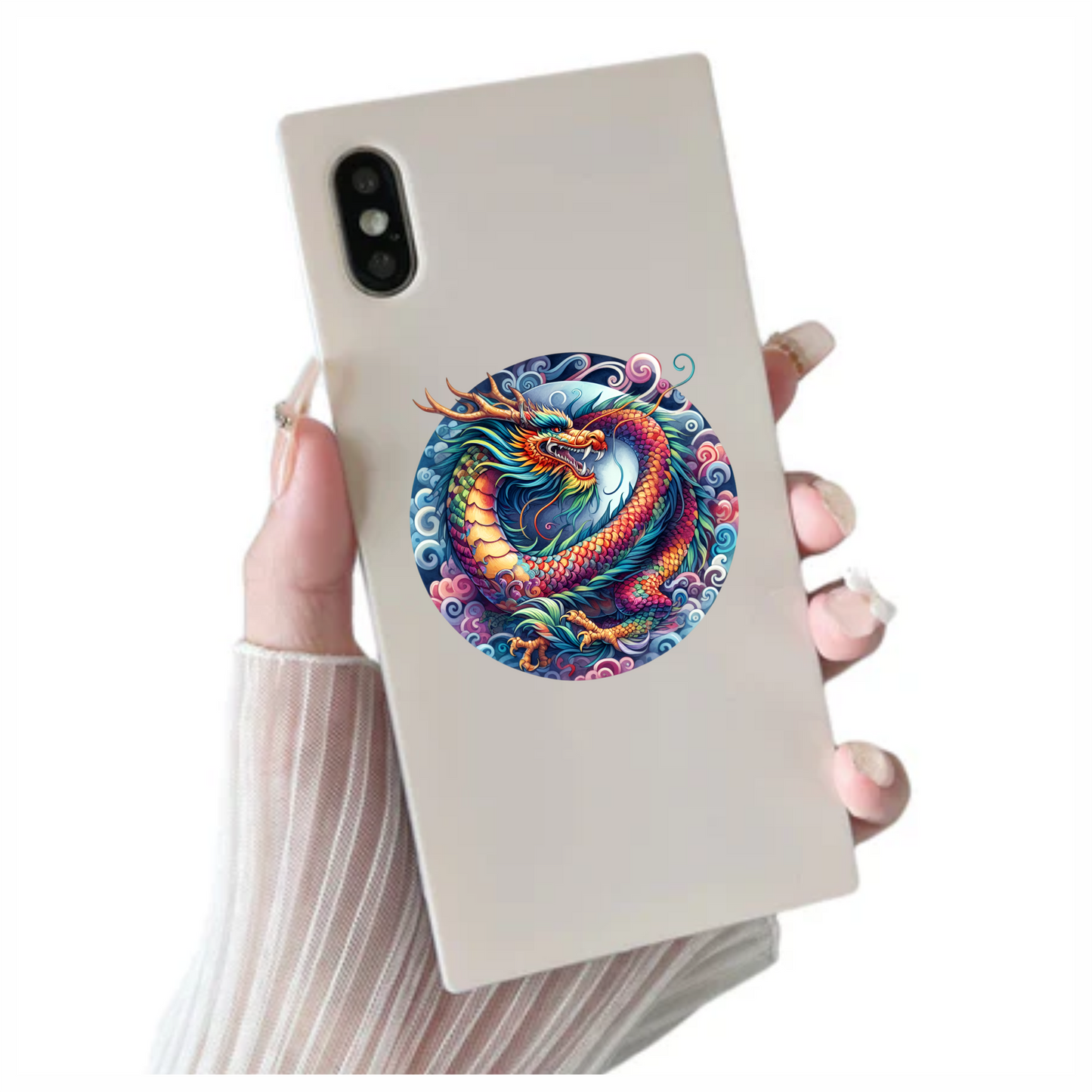 Dragon Rainbow Circle Clouds Fierce Vinyl Sticker Decal