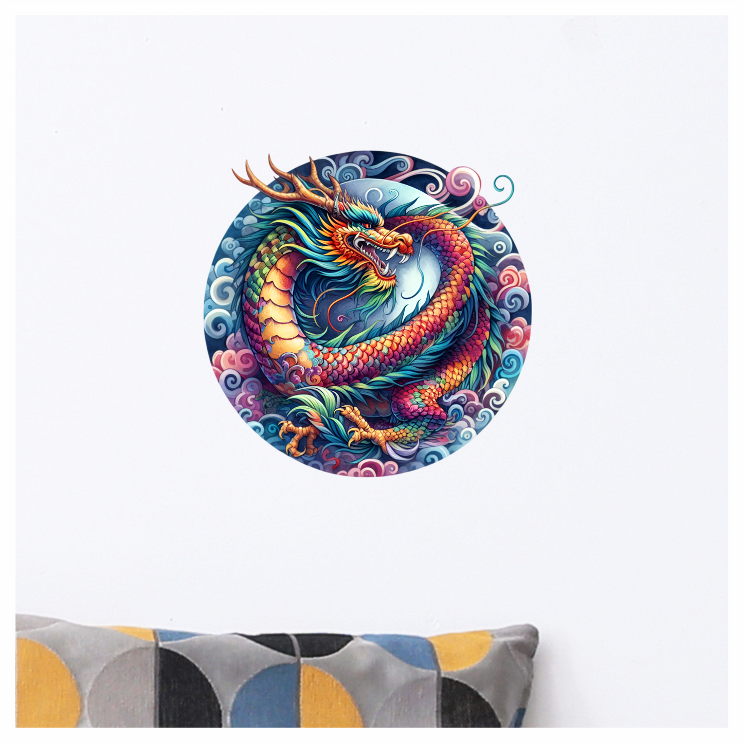 Dragon Rainbow Circle Clouds Fierce Vinyl Sticker Decal