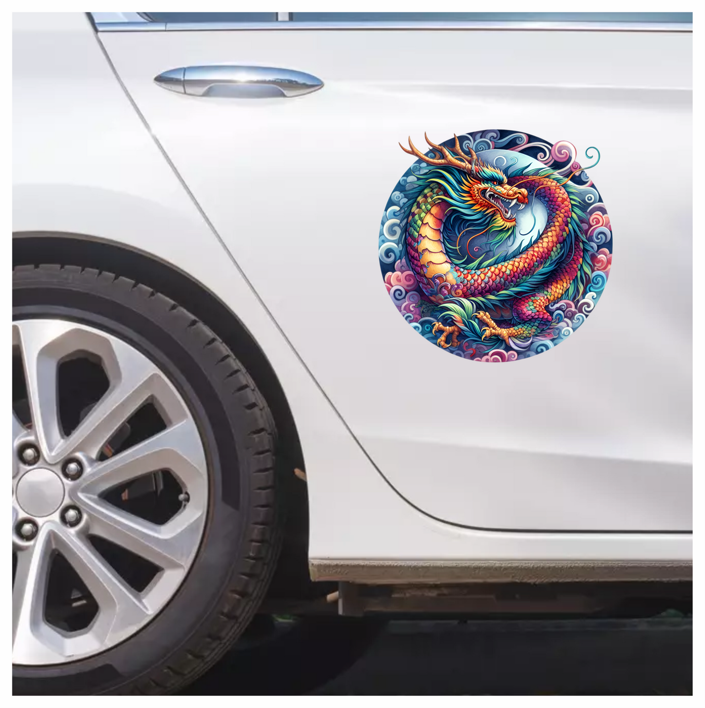 Dragon Rainbow Circle Clouds Fierce Vinyl Sticker Decal