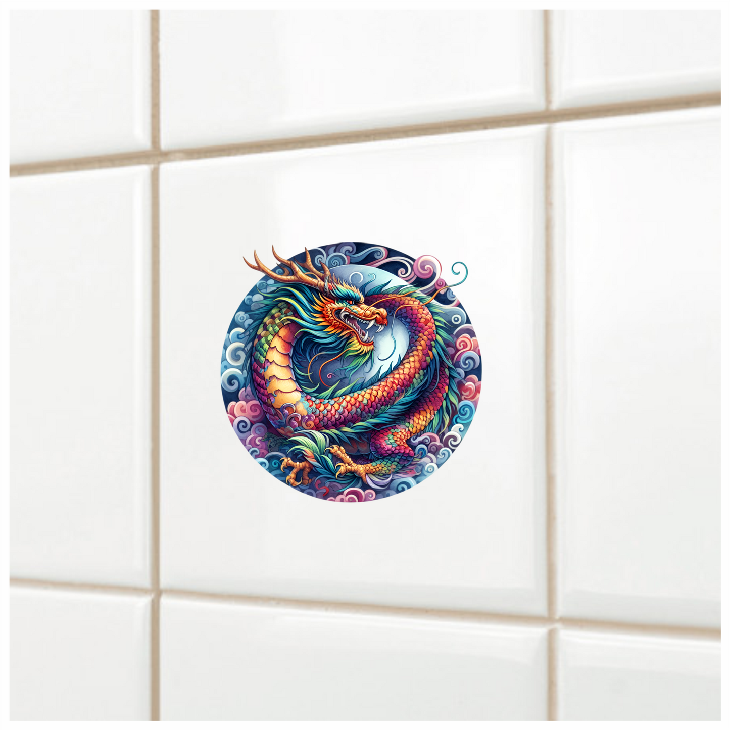 Dragon Rainbow Circle Clouds Fierce Vinyl Sticker Decal