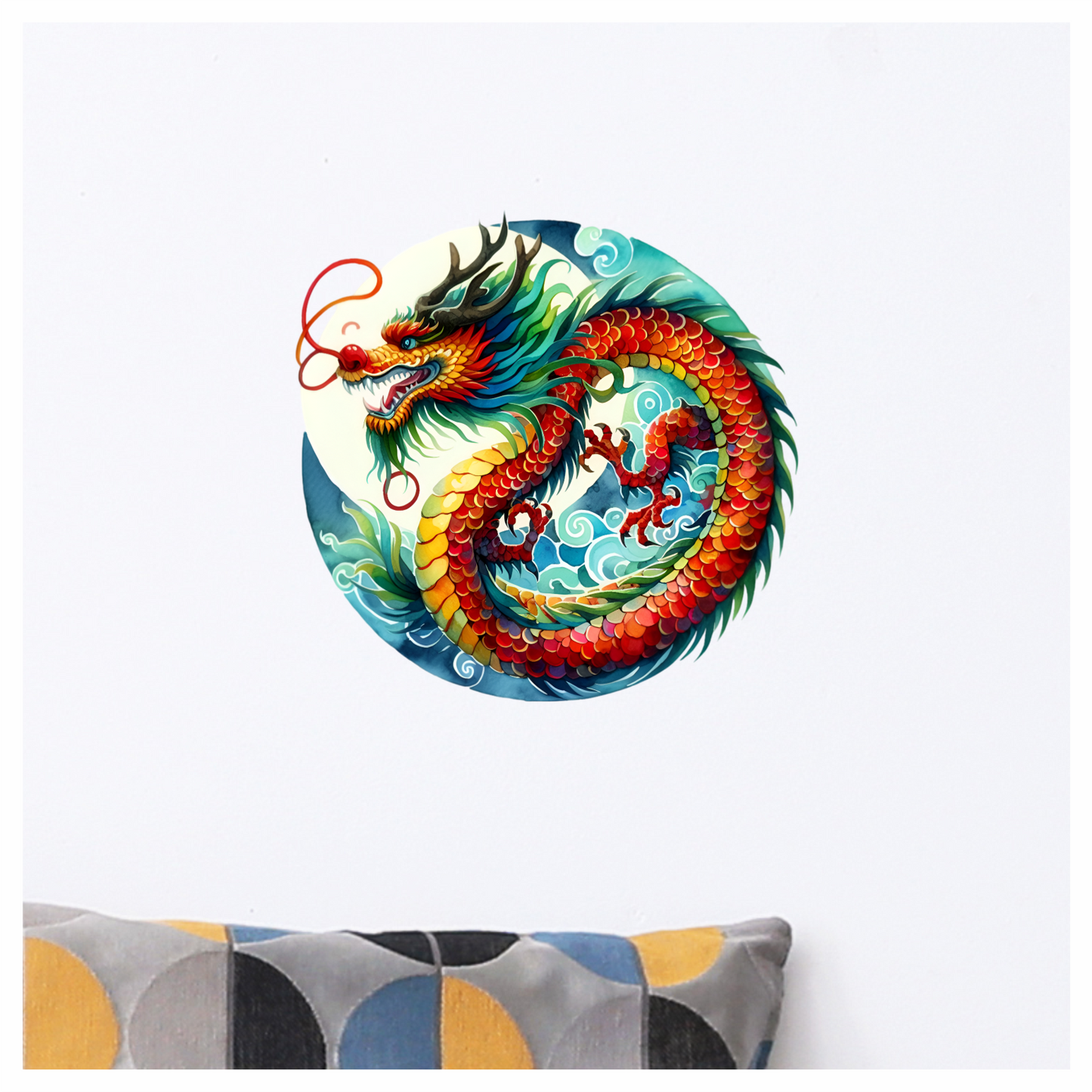 Red Dragon Circle Waves Ocean Vinyl Sticker Decal