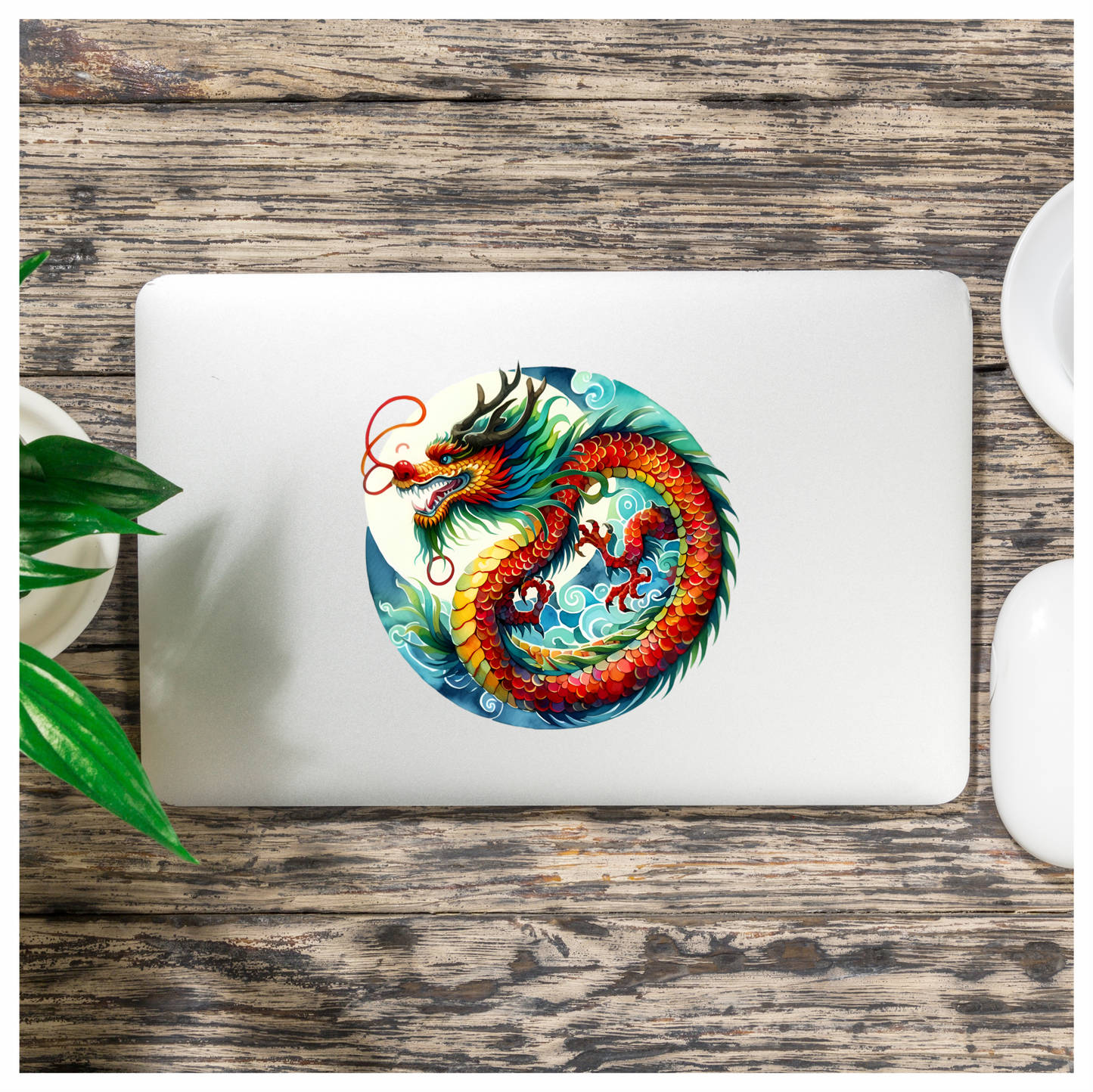 Red Dragon Circle Waves Ocean Vinyl Sticker Decal