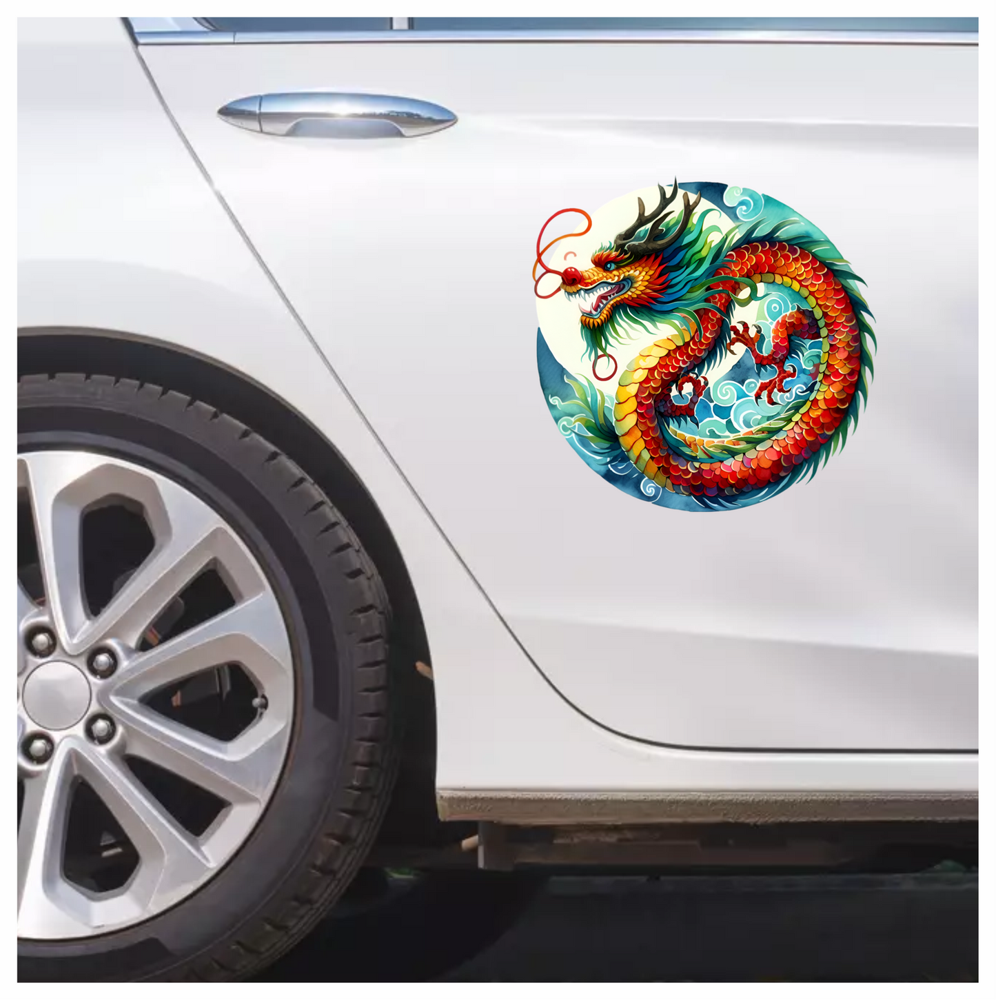 Red Dragon Circle Waves Ocean Vinyl Sticker Decal