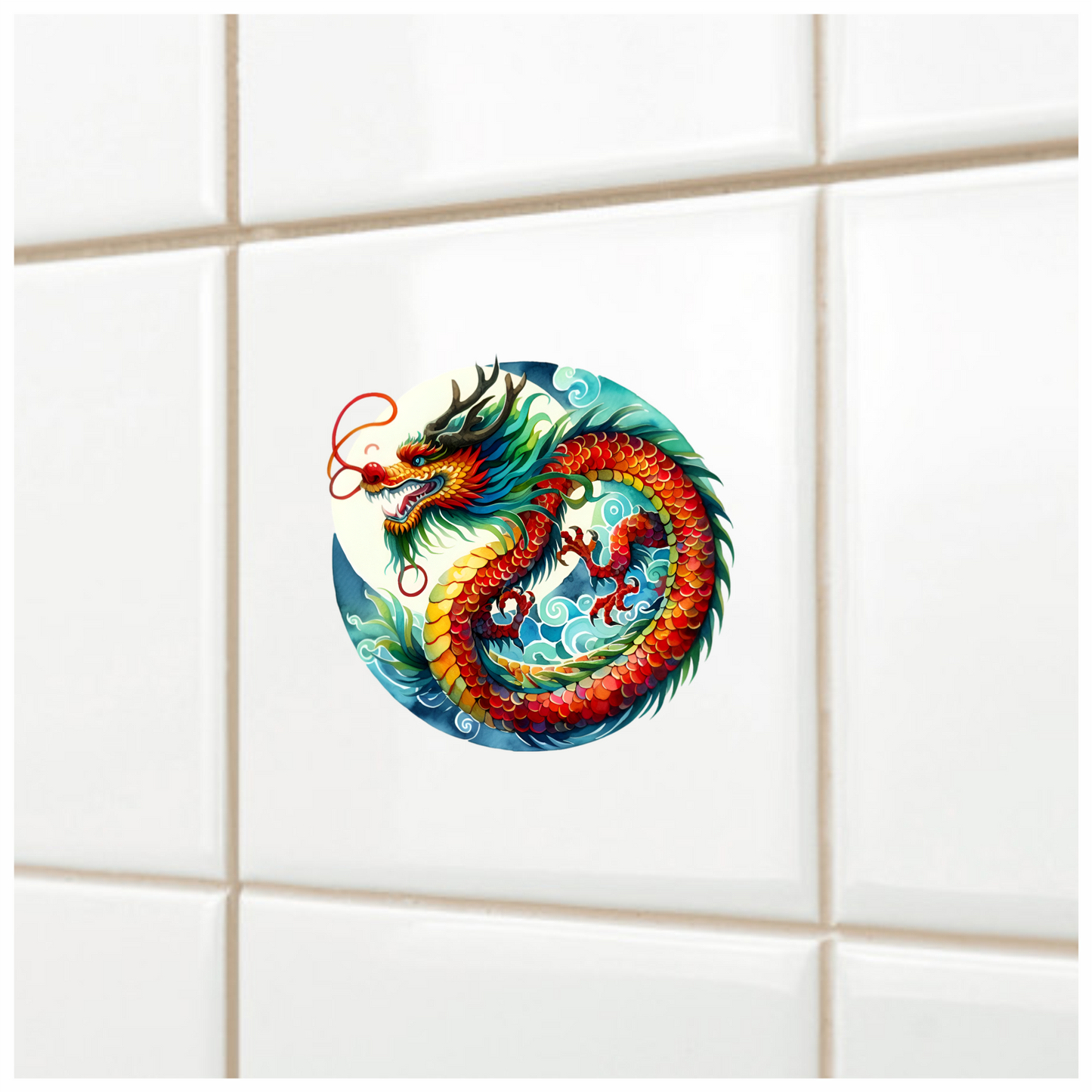 Red Dragon Circle Waves Ocean Vinyl Sticker Decal