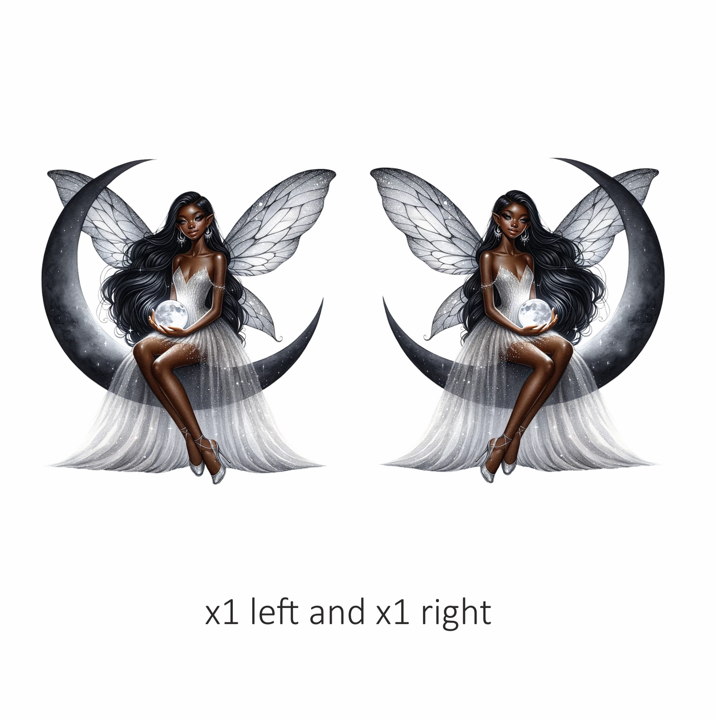 Fairy Moon White Dress Wings Vinyl Sticker Decal