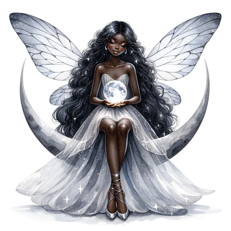 Fairy Moon White Dress Wings Vinyl Sticker Decal