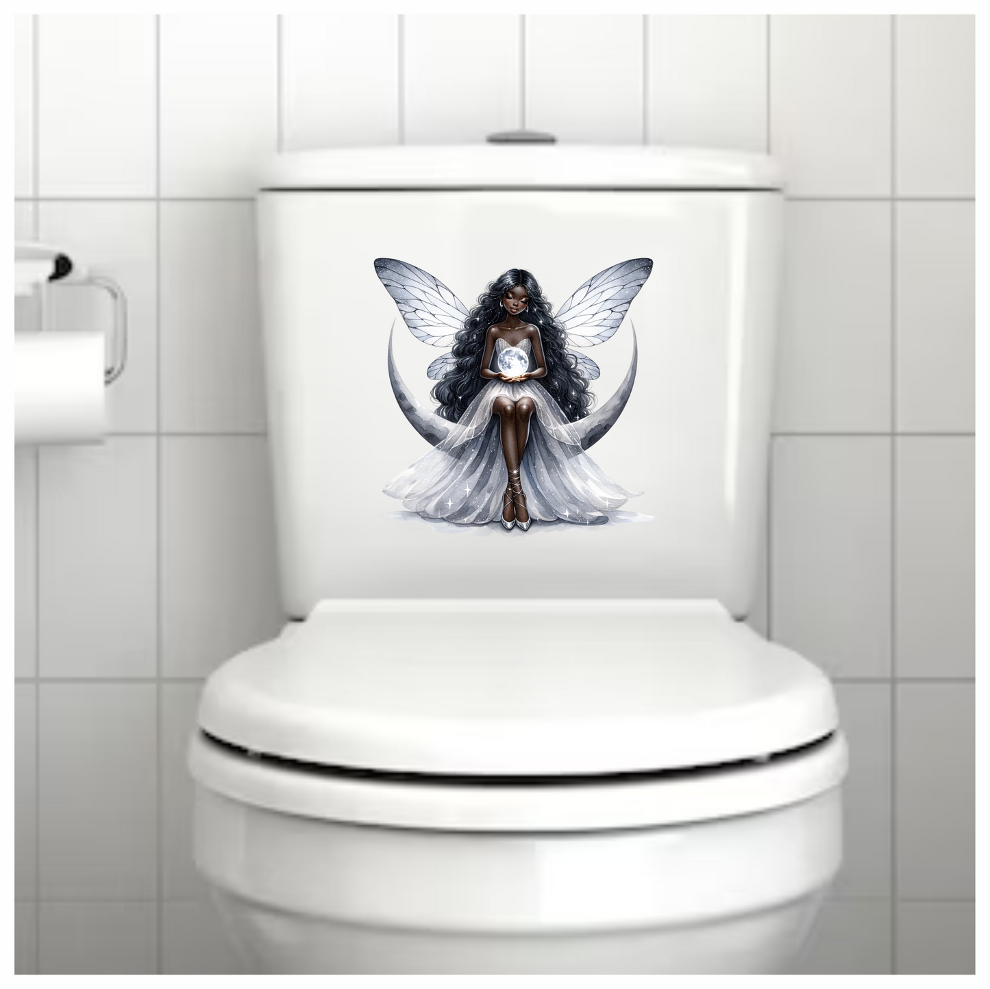 Fairy Moon White Dress Wings Vinyl Sticker Decal