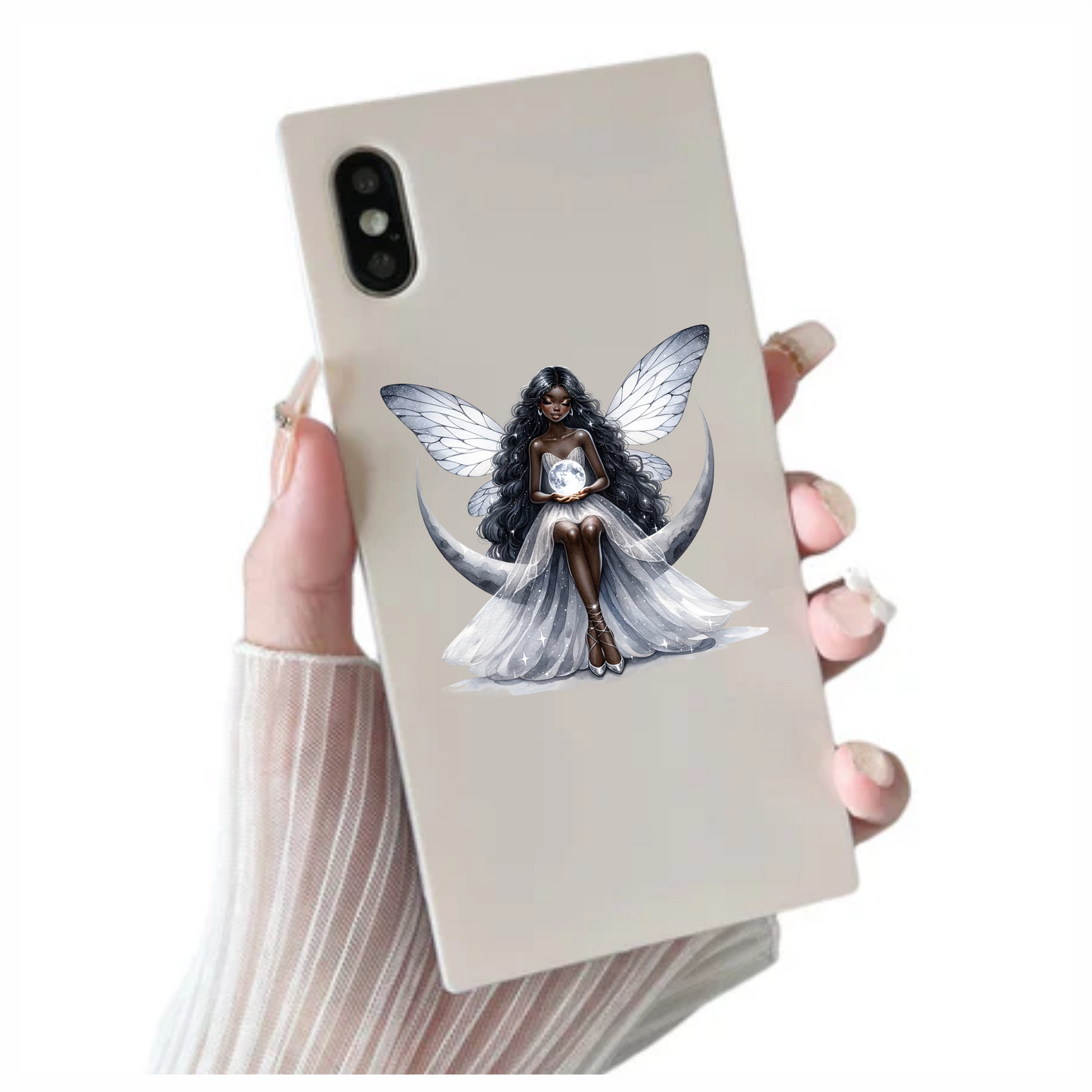 Fairy Moon White Dress Wings Vinyl Sticker Decal