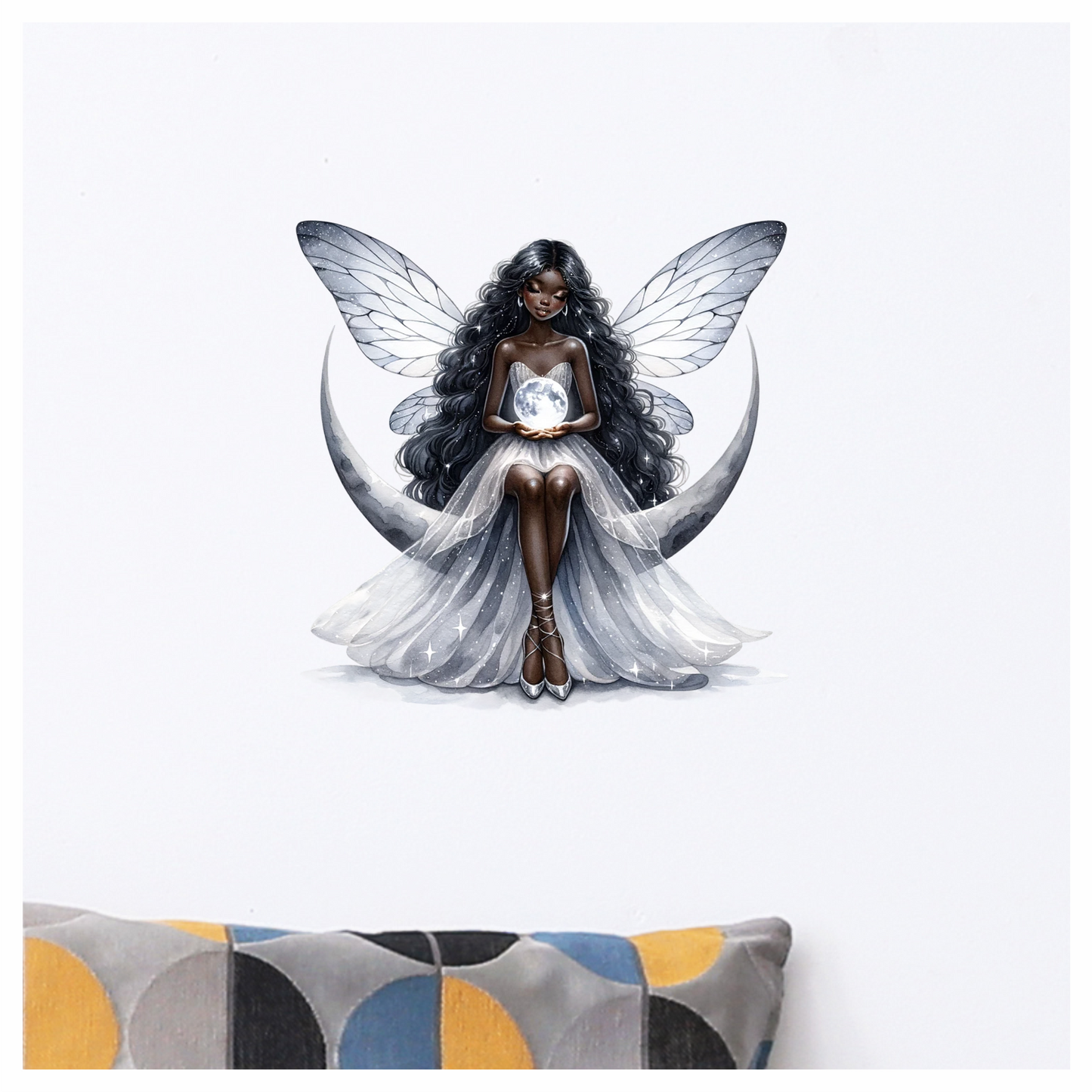 Fairy Moon White Dress Wings Vinyl Sticker Decal