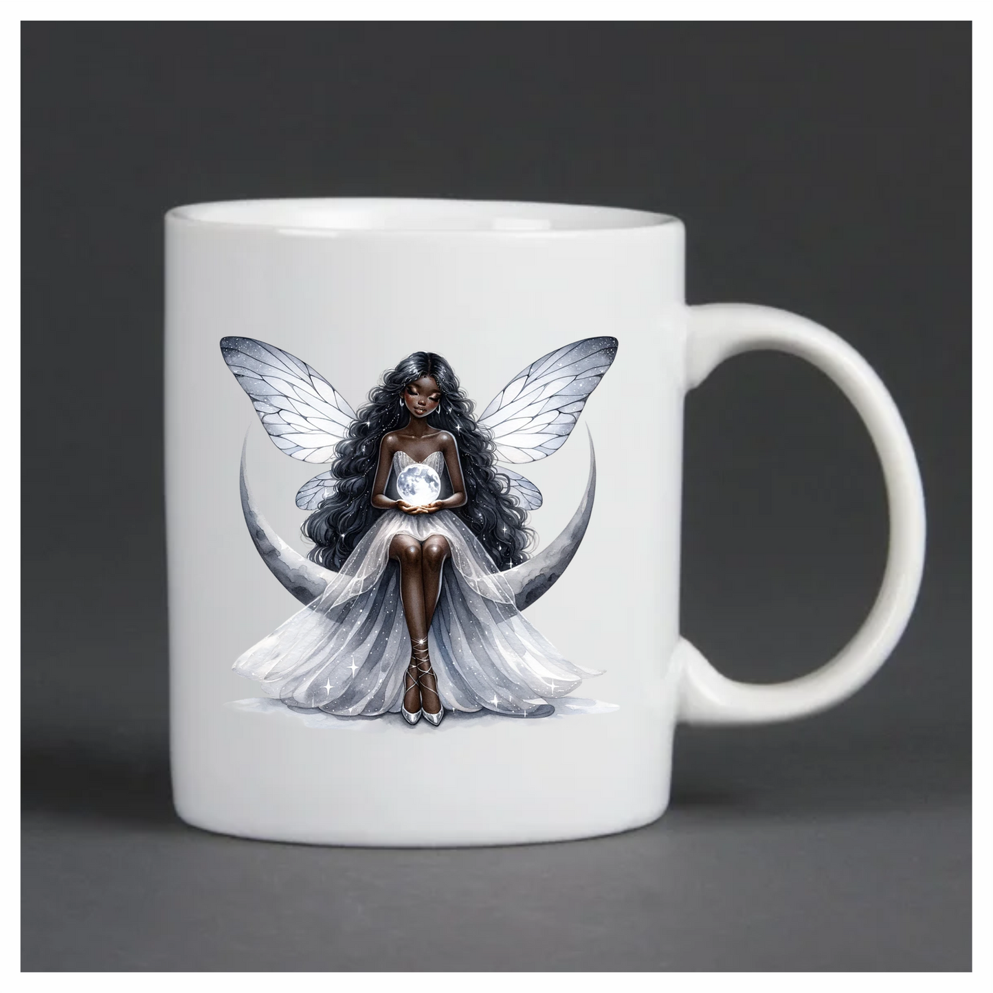 Fairy Moon White Dress Wings Vinyl Sticker Decal
