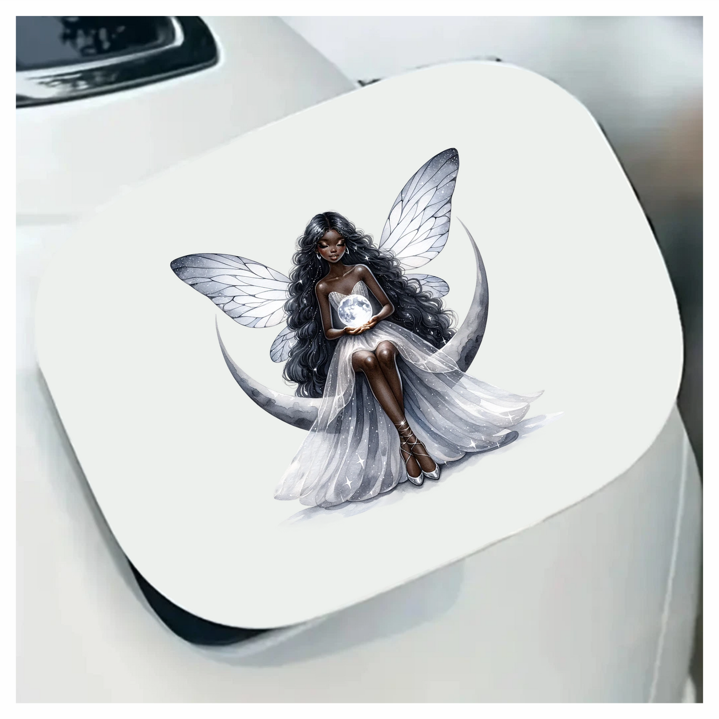Fairy Moon White Dress Wings Vinyl Sticker Decal